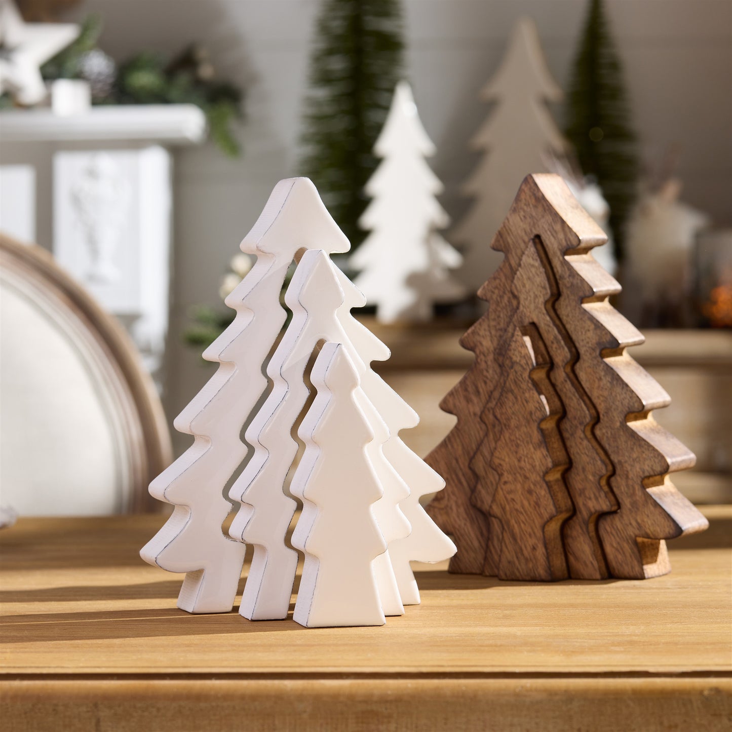 Wood Pine Tree Nesting Display (Set of 2)