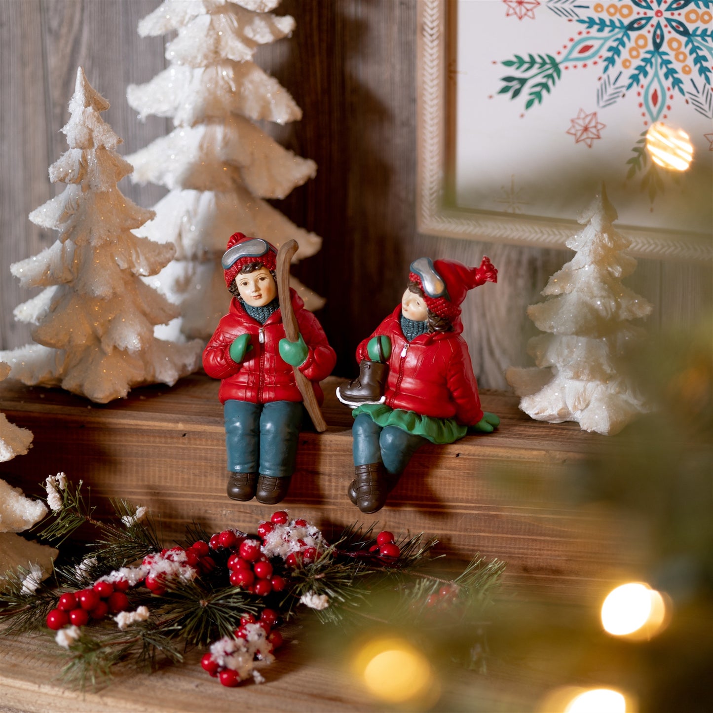 Holiday Children Shelf Sitter with Skis and Skates (Set of 4)