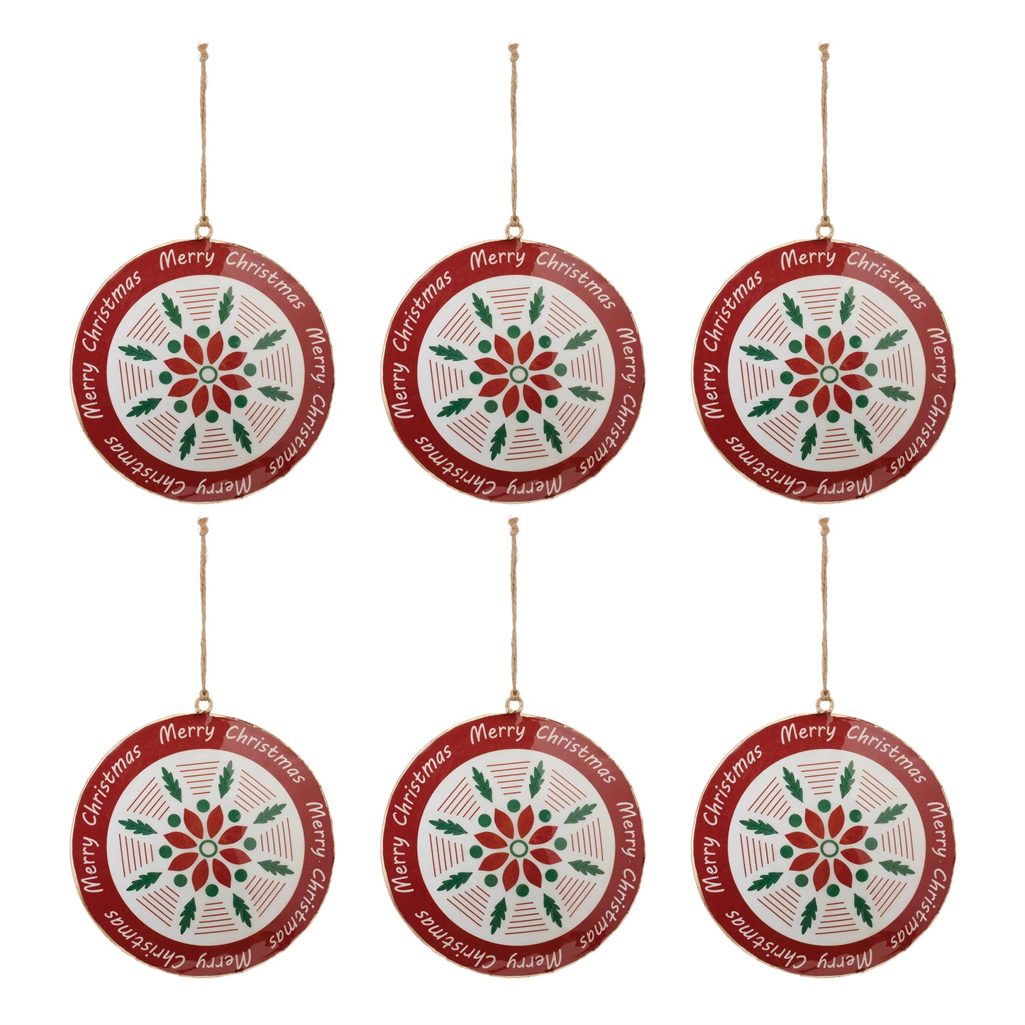 Metal Merry Christmas Snowflake Disc Ornament (Set of 6)