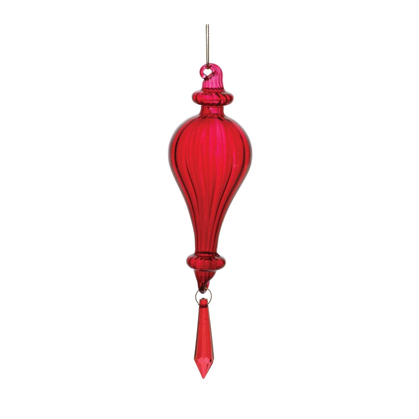 Red Ribbed Glass Drop Ornament with Jewel (Set of 3)