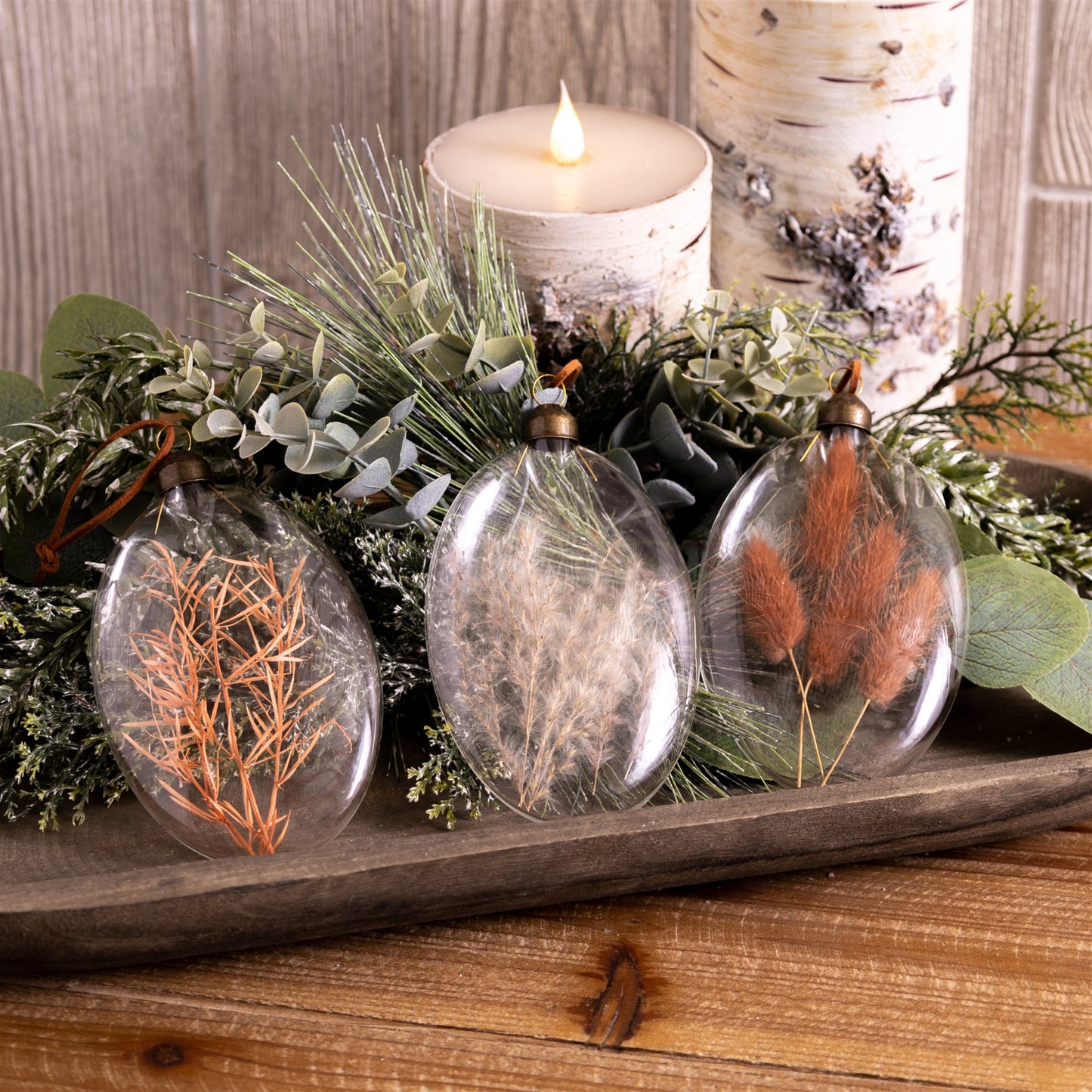Burgandy Dried Floral Glass Ornament (Set of 12)