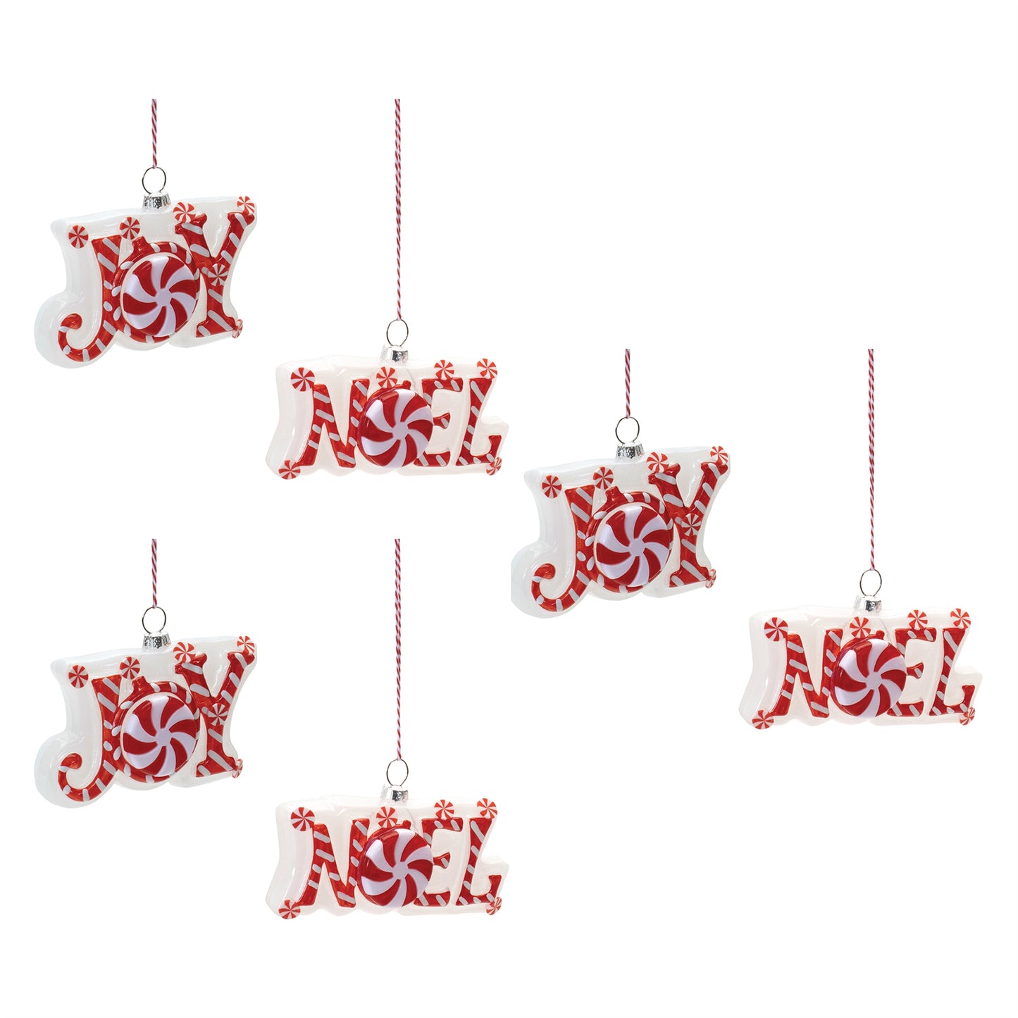 Glass Peppermint Joy and Noel Ornament (Set of 6)