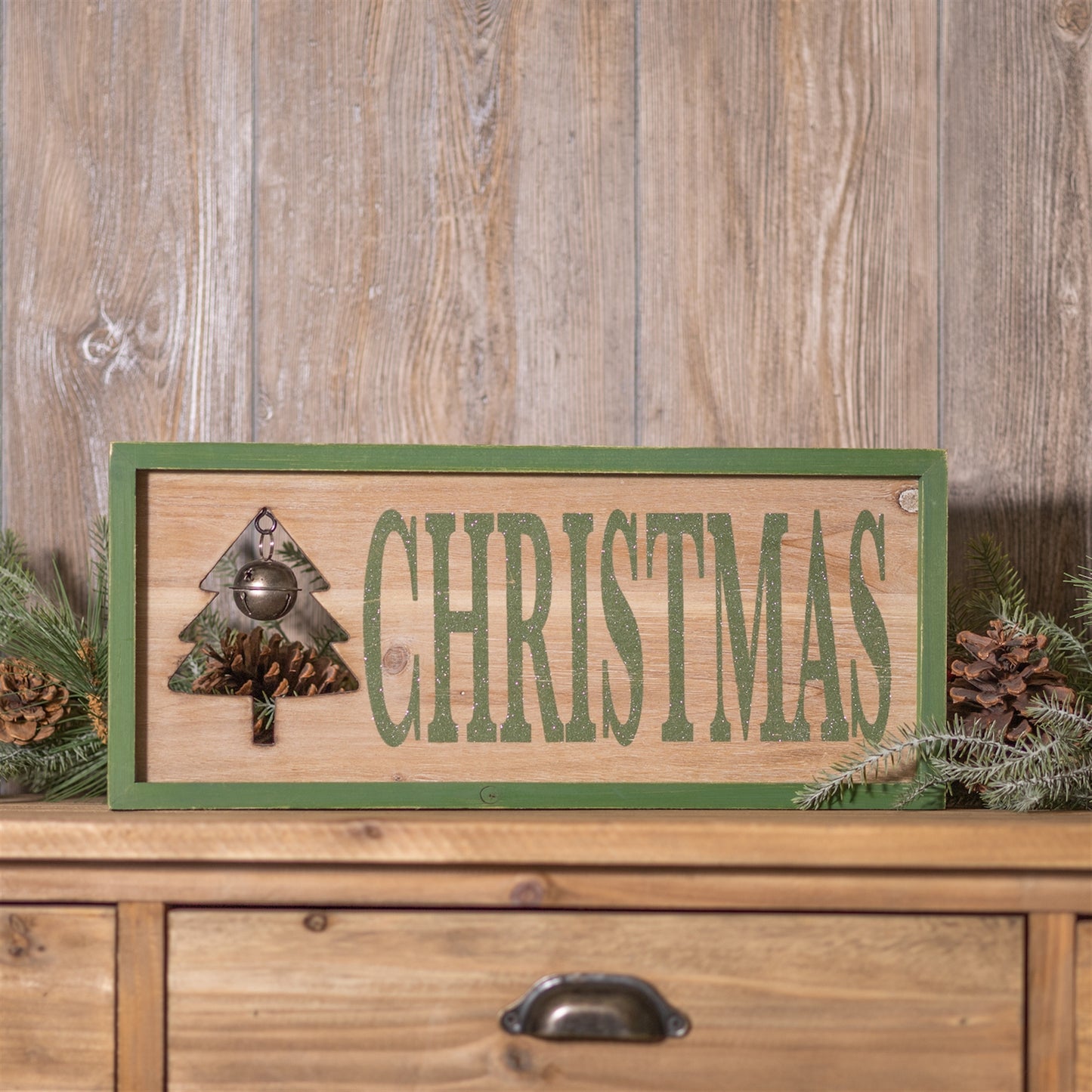 Wood Framed Christmas Bell Sign 18"L