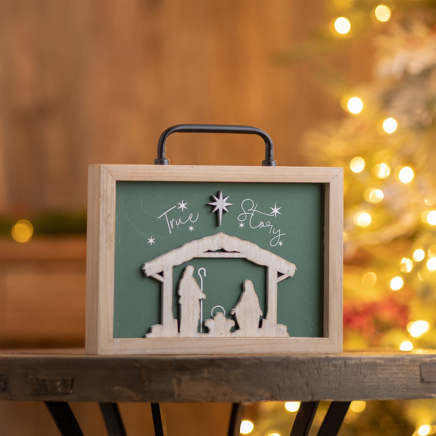 Wood "True Story" Nativity Plaque with Handle 9.5"L