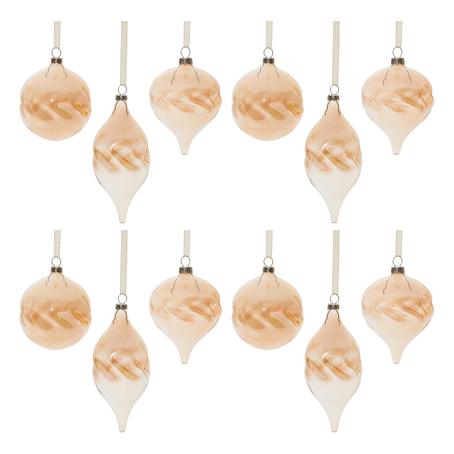 Amber Ombre Wavy Glass Ornament (Set of 12)