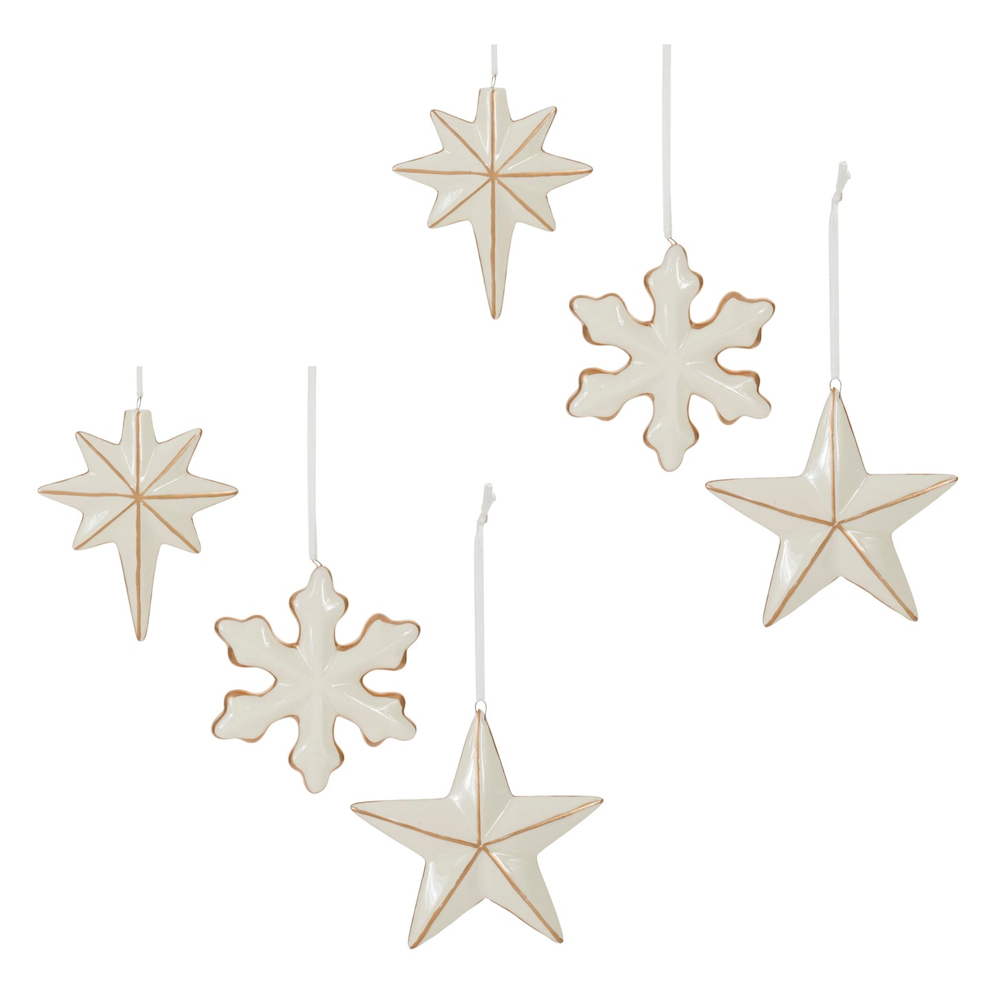 Ceramic Star and Snowflake Ornament (Set of 6)