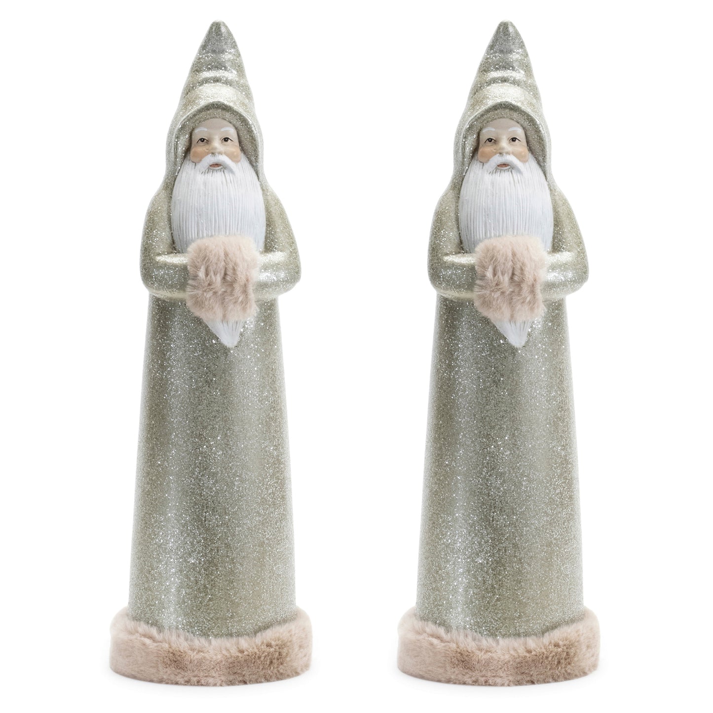 Glittered Sage Santa Statue (Set of 2)