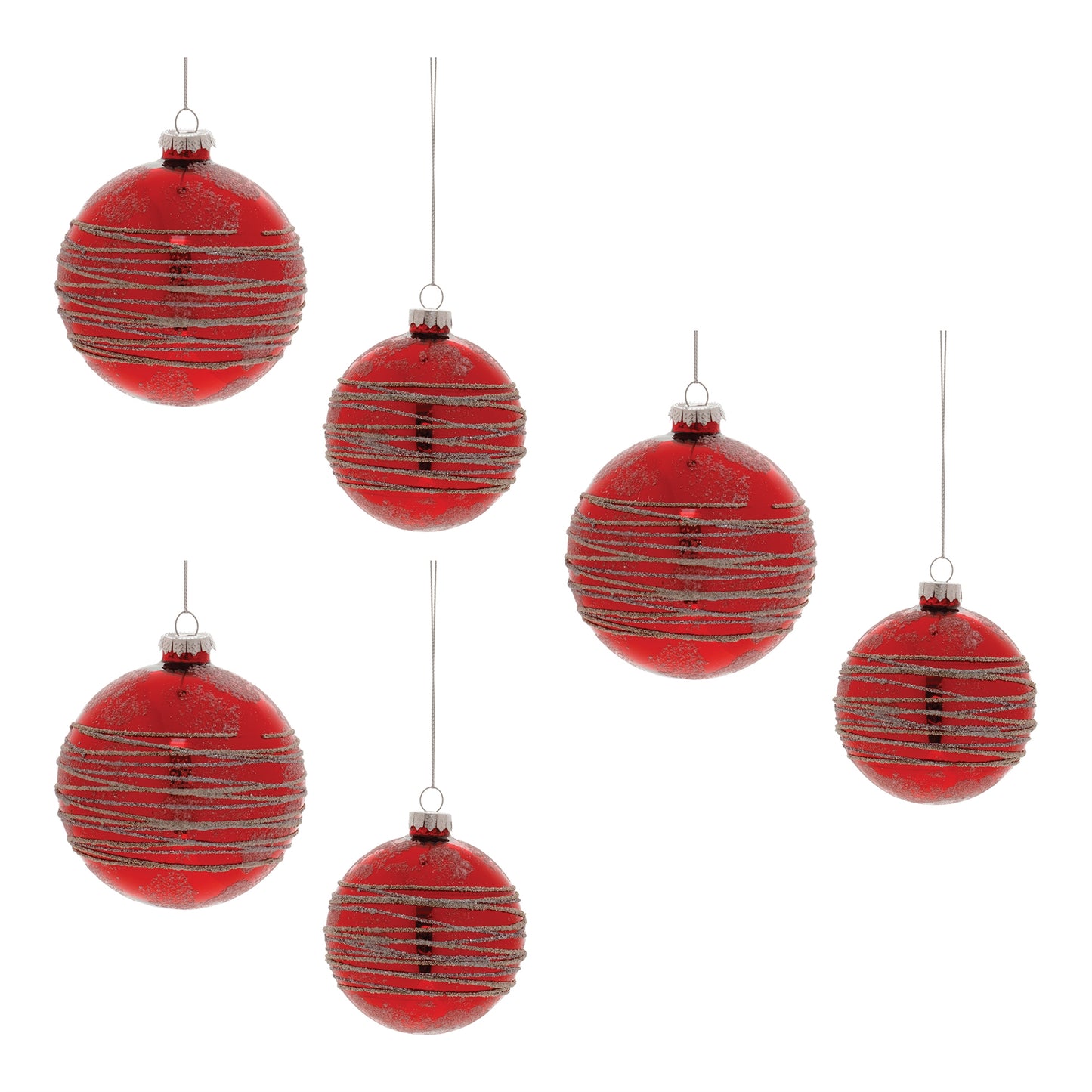 Red Glittered Glass Ball Ornament (Set of 6)