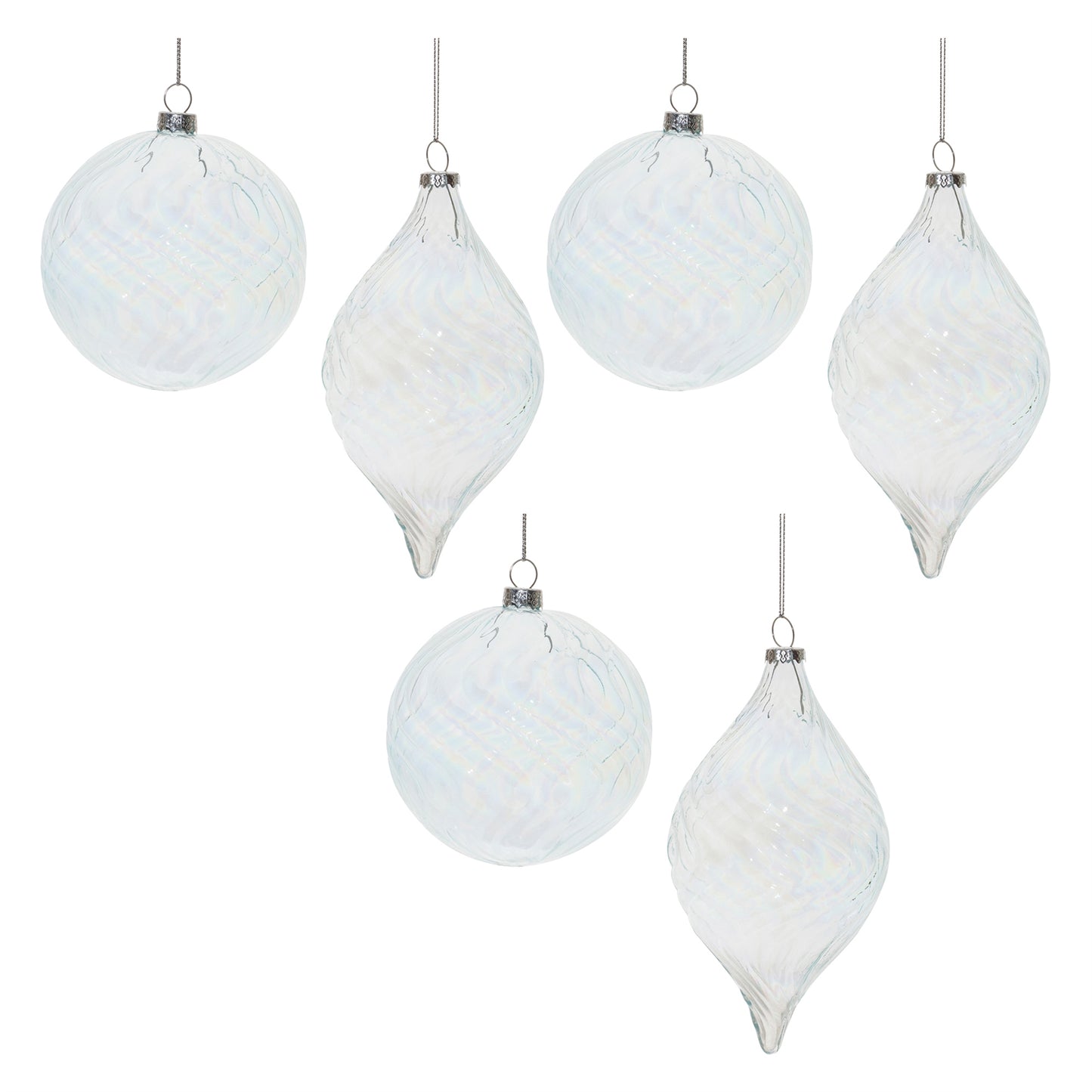 Clear Wavy Glass Ornament (Set of 6)