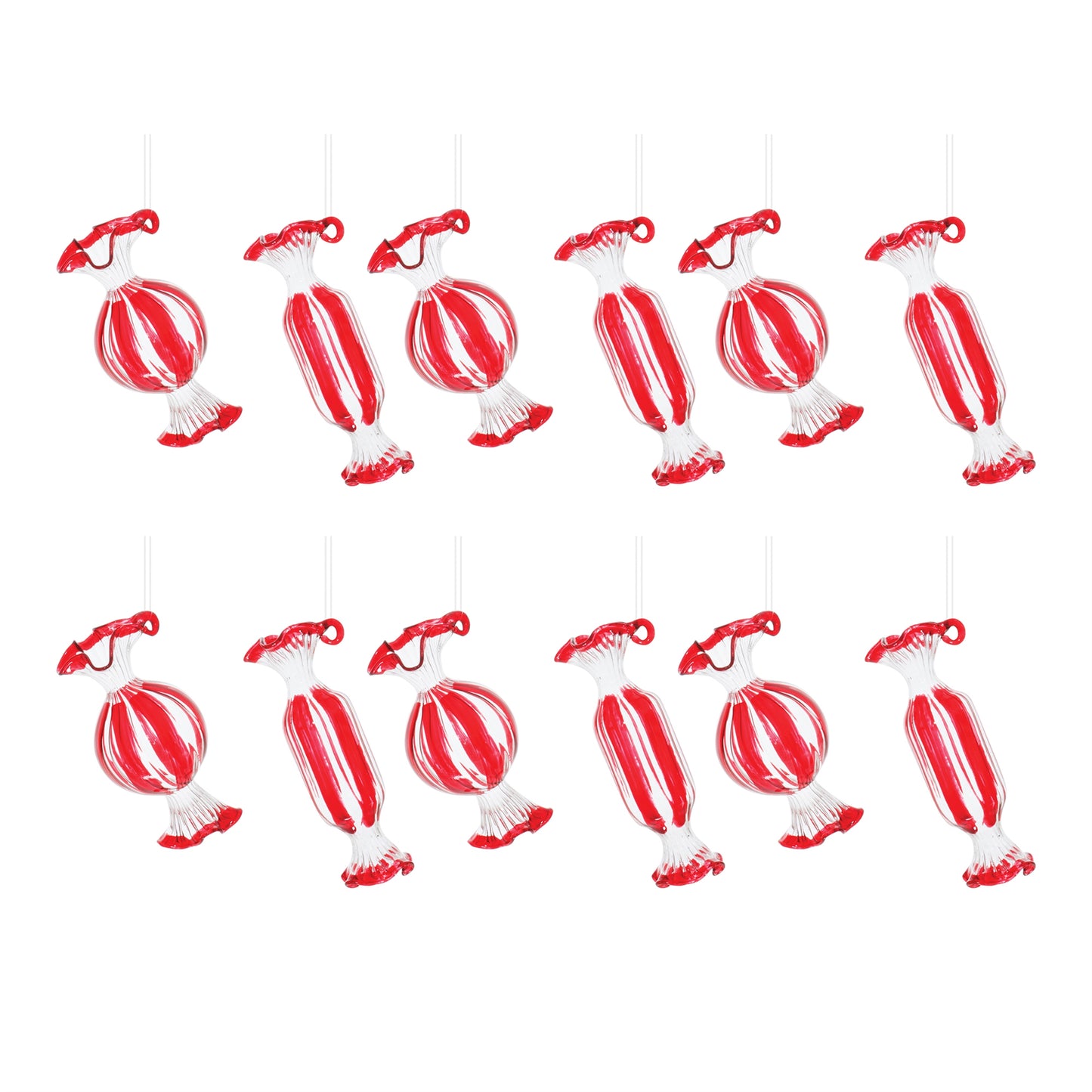 Glass Peppermint Candy Ornament (Set of 12)