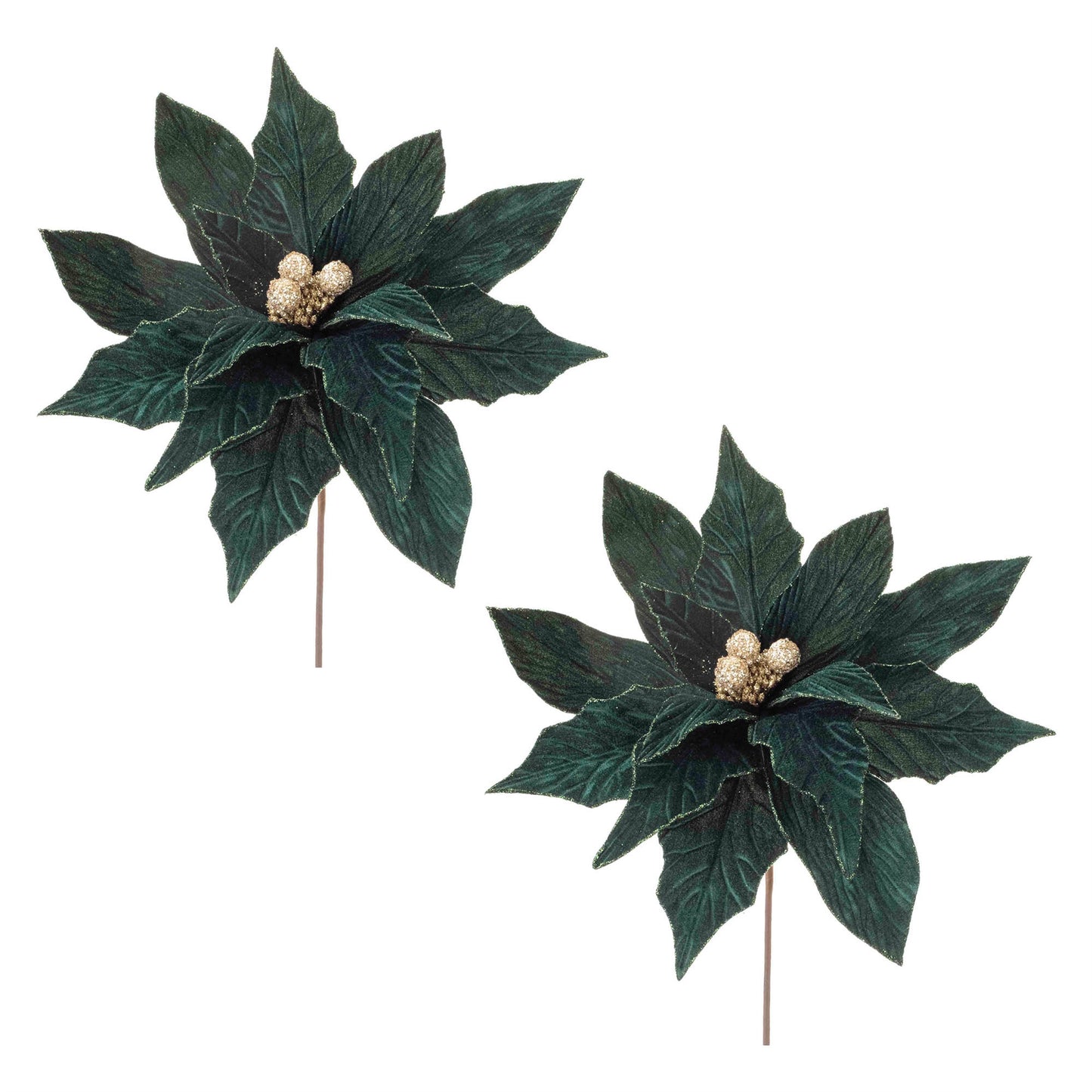 Forest Green Poinsettia Stem (Set of 2)