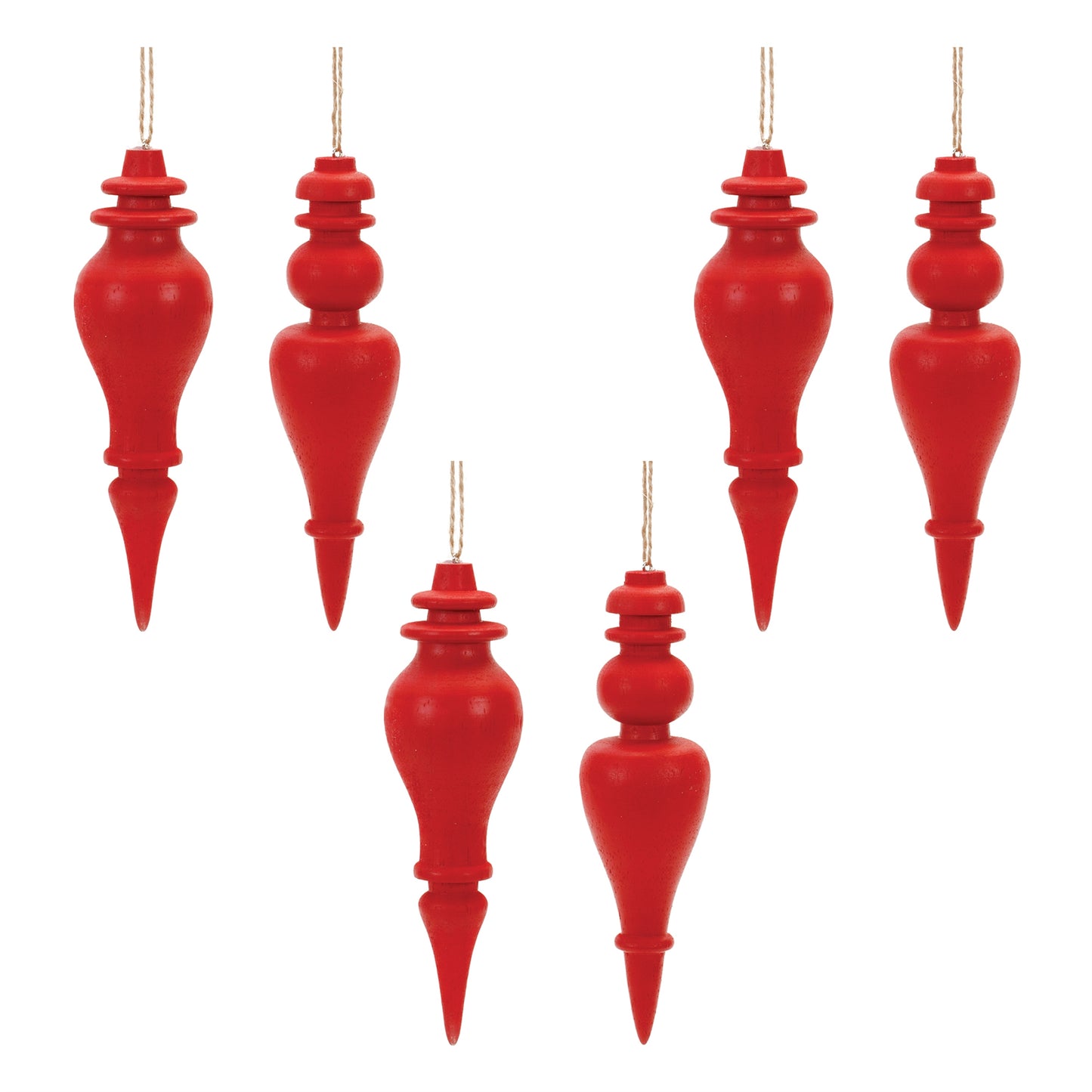 Red Wood Finial Drop Ornament (Set of 6)