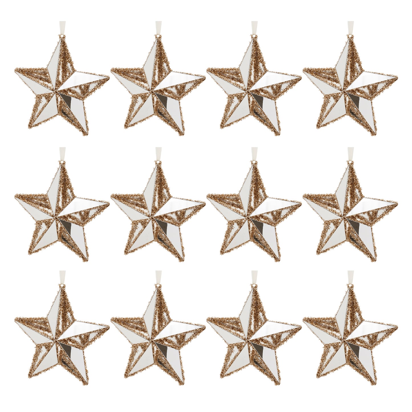 Gold Tinsel Star Ornament (Set of 12)