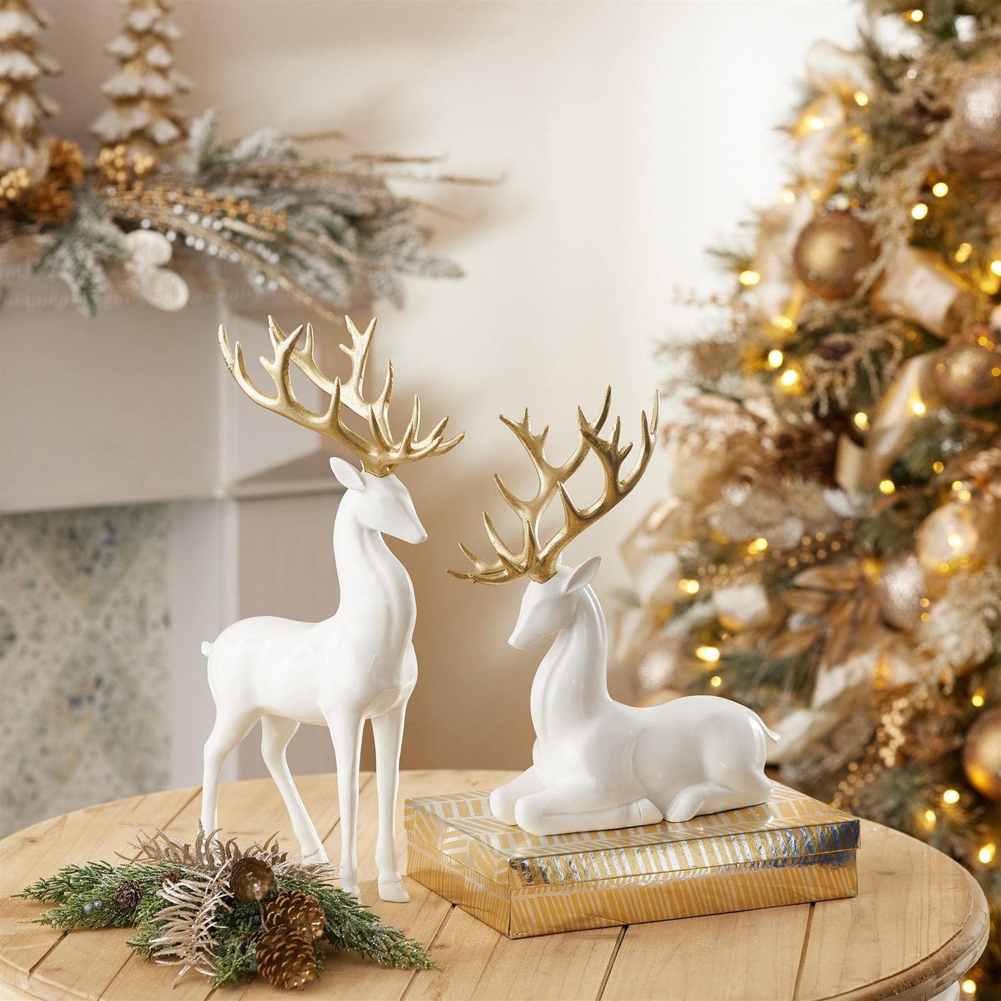 Modern Holiday Deer with Gold Antler Accent (Set of 2)