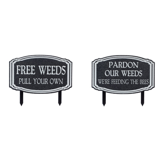 Metal Garden Weeds Stake Sign (Set of 2)