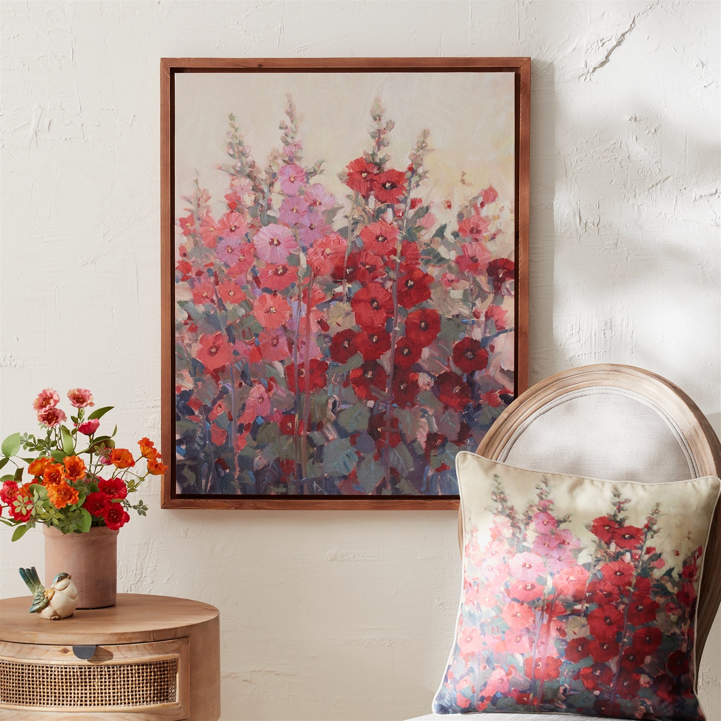 Framed Hollyhock Floral Canvas Art 29"H