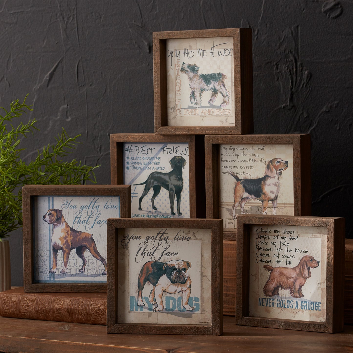 Framed Dog Sentiment Print (Set of 6)