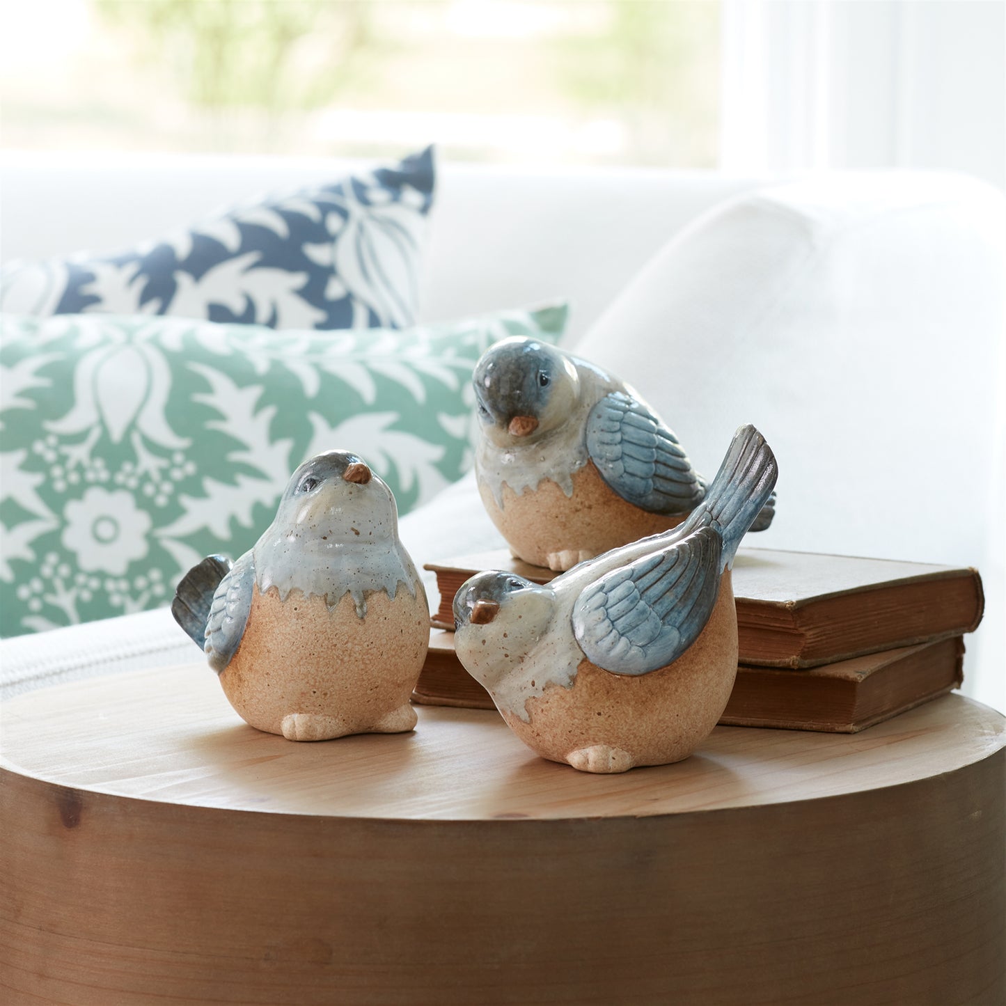 Ceramic Bird Figurines with Unglazed Accents (Set of 3)