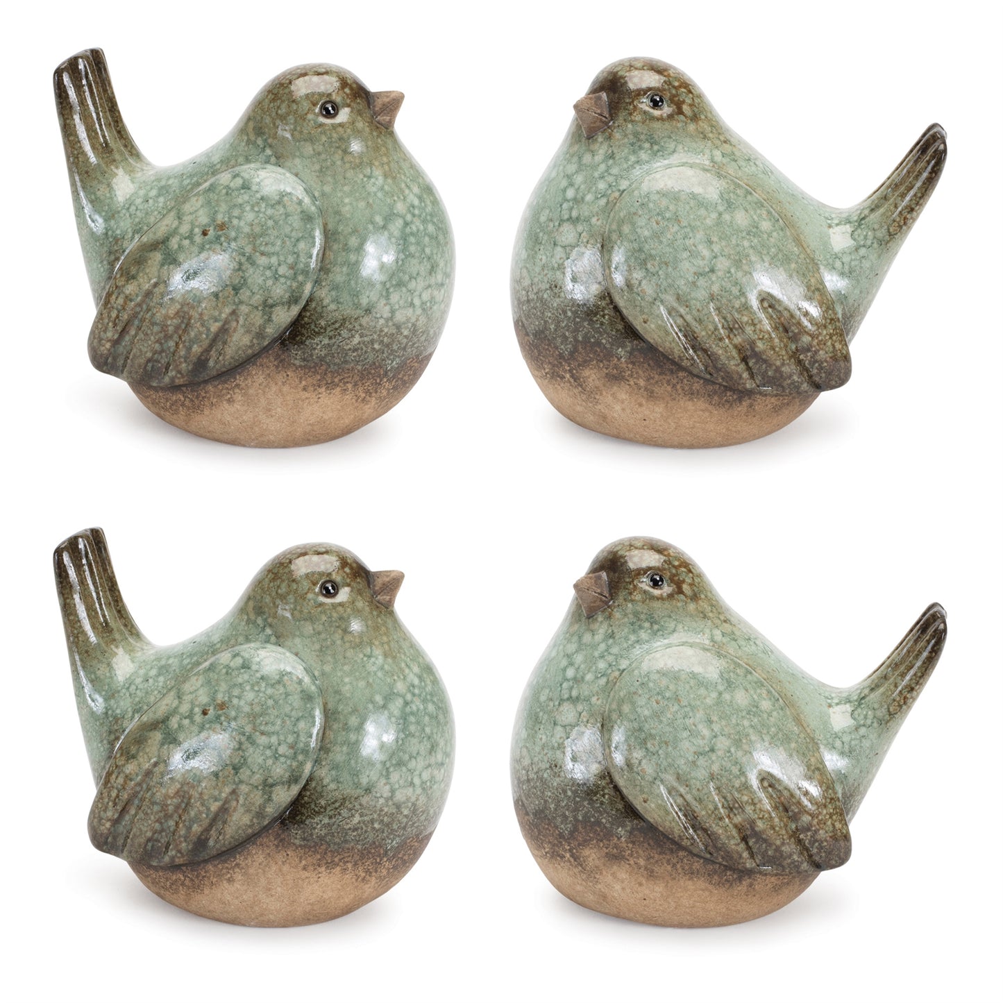 Ceramic Bird Figurines with Unglazed Accents (Set of 4)