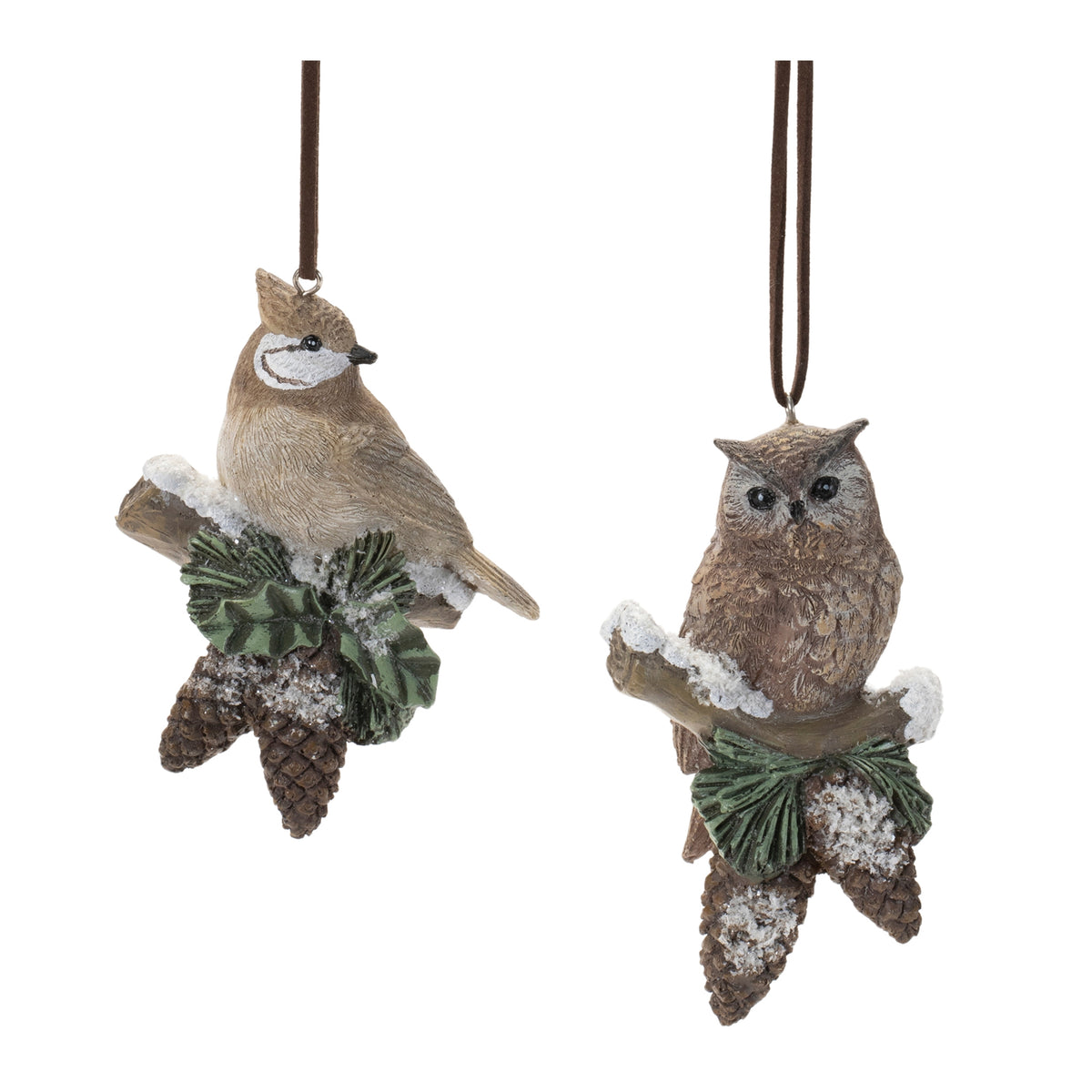 Snowy Cardinal Bird and Owl Ornament (Set of 12)