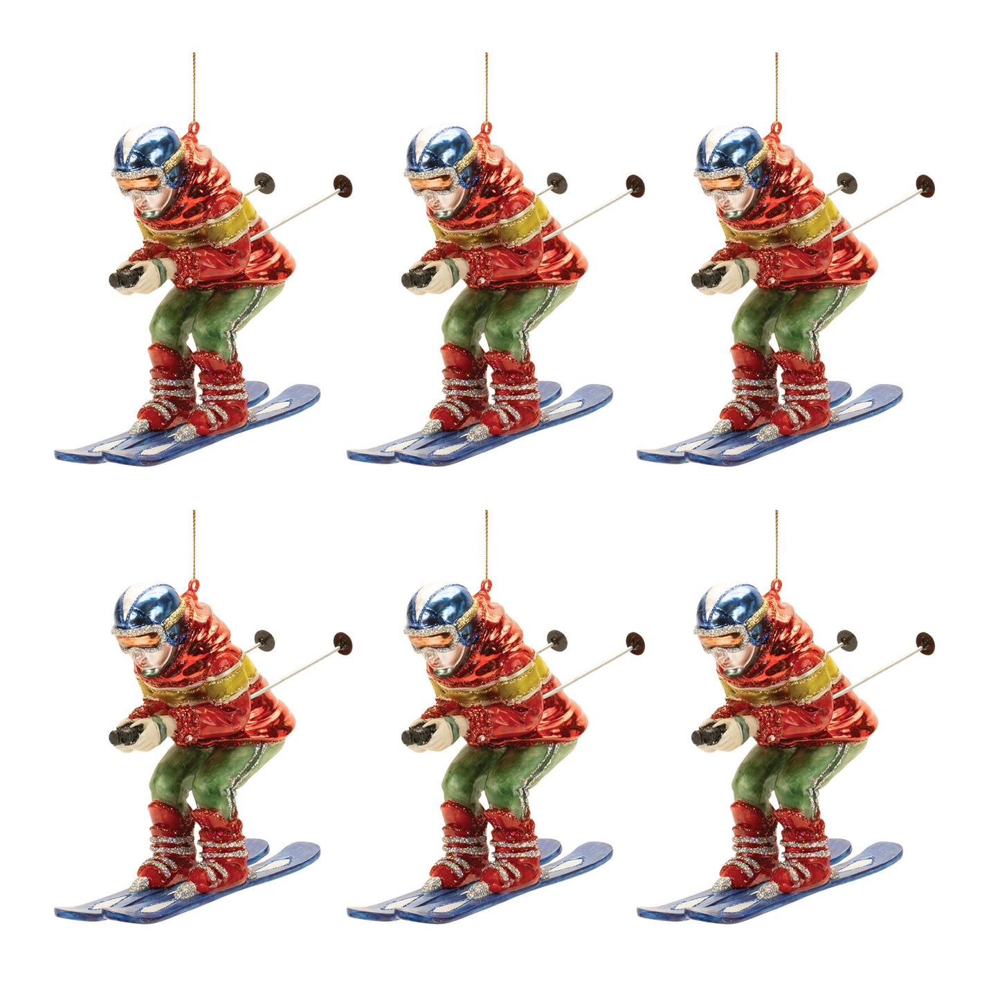 Glittered Glass Skiier Ornament (Set of 6)
