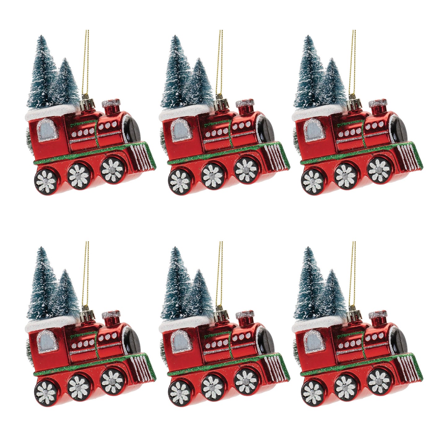 Glittered Glass Train Ornament (Set of 6)
