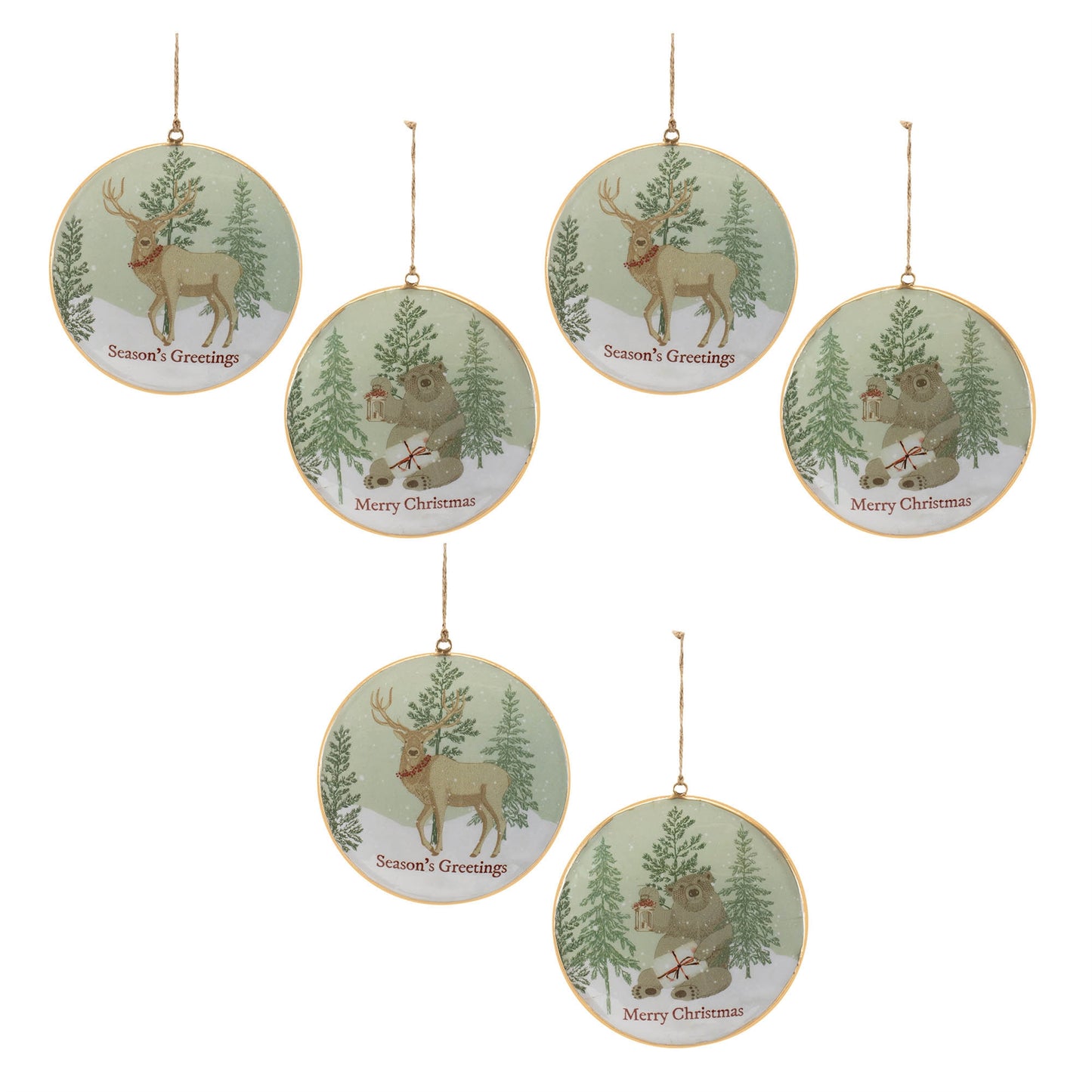 Woodland Christmas Sentiment Disc Ornament (Set of 6)