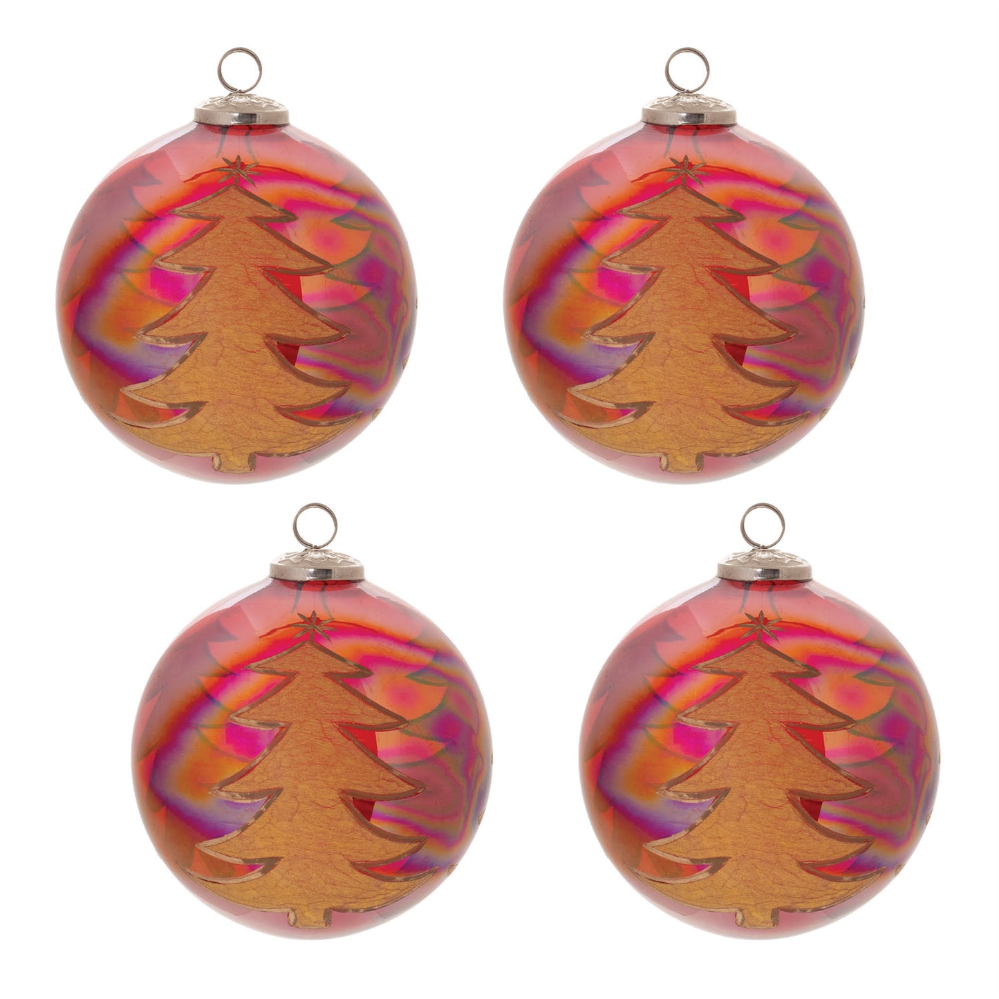 Tree Etched Ball Ornament (Set of 4)