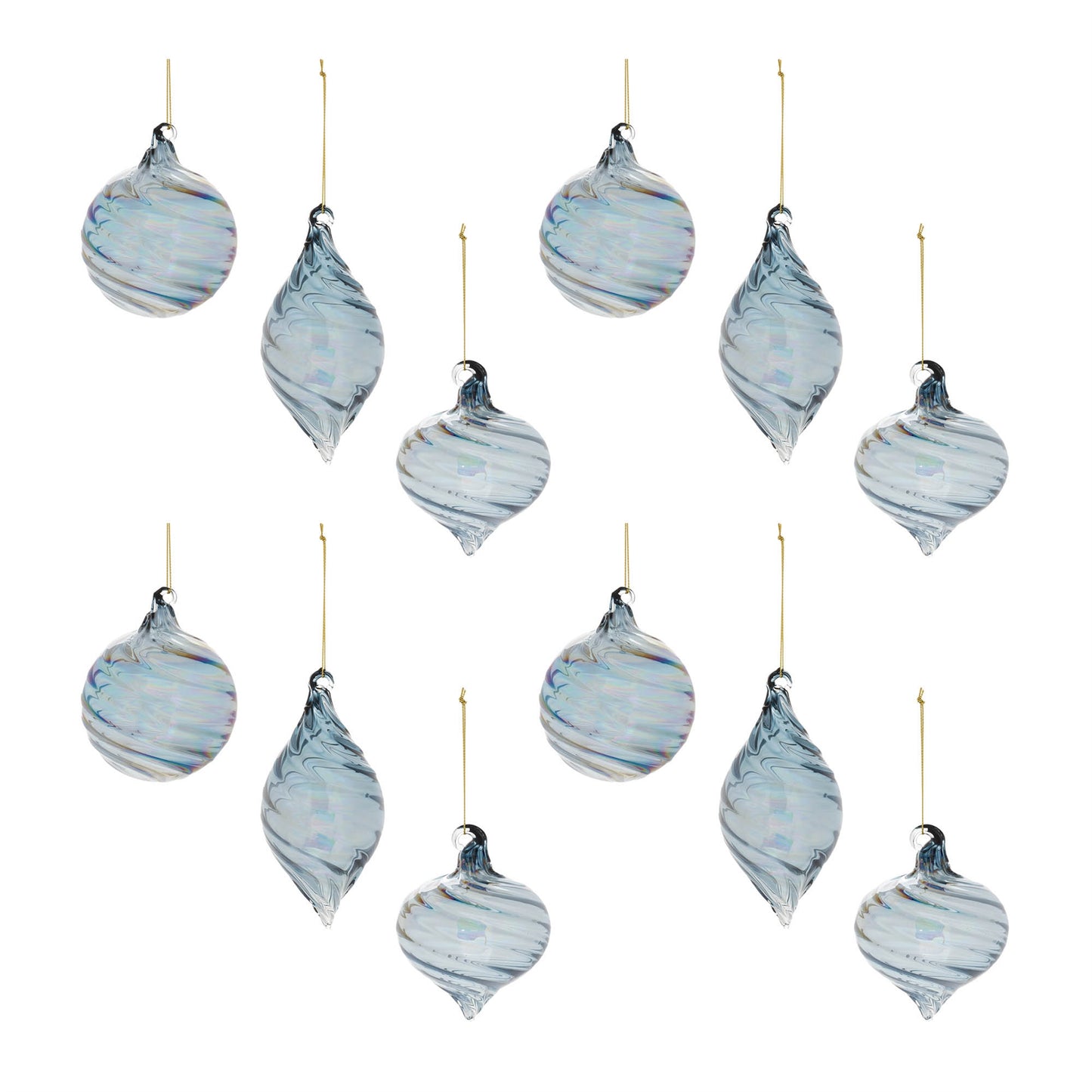 Iridescent Swirl Glass Ornament (Set of 12)