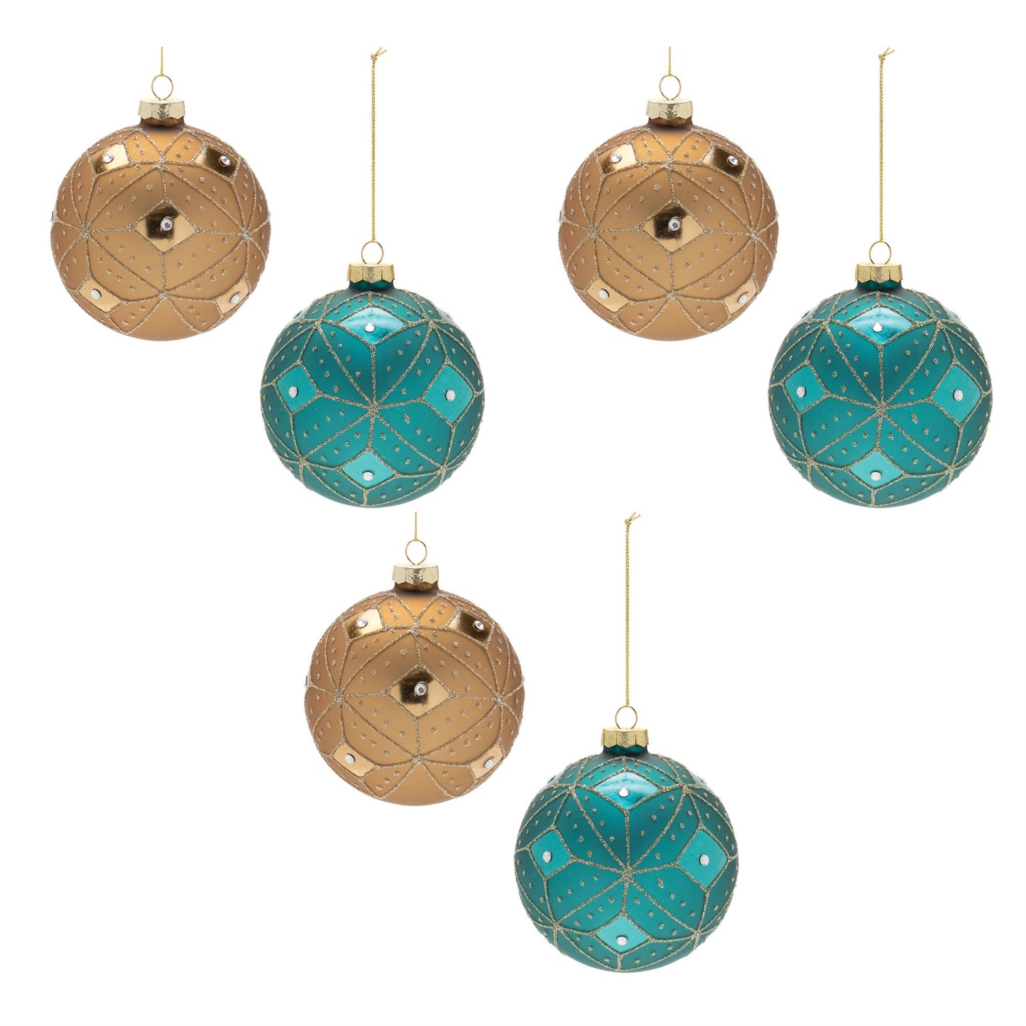 Geometric Glittered Glass Ball Ornament (Set of 6)