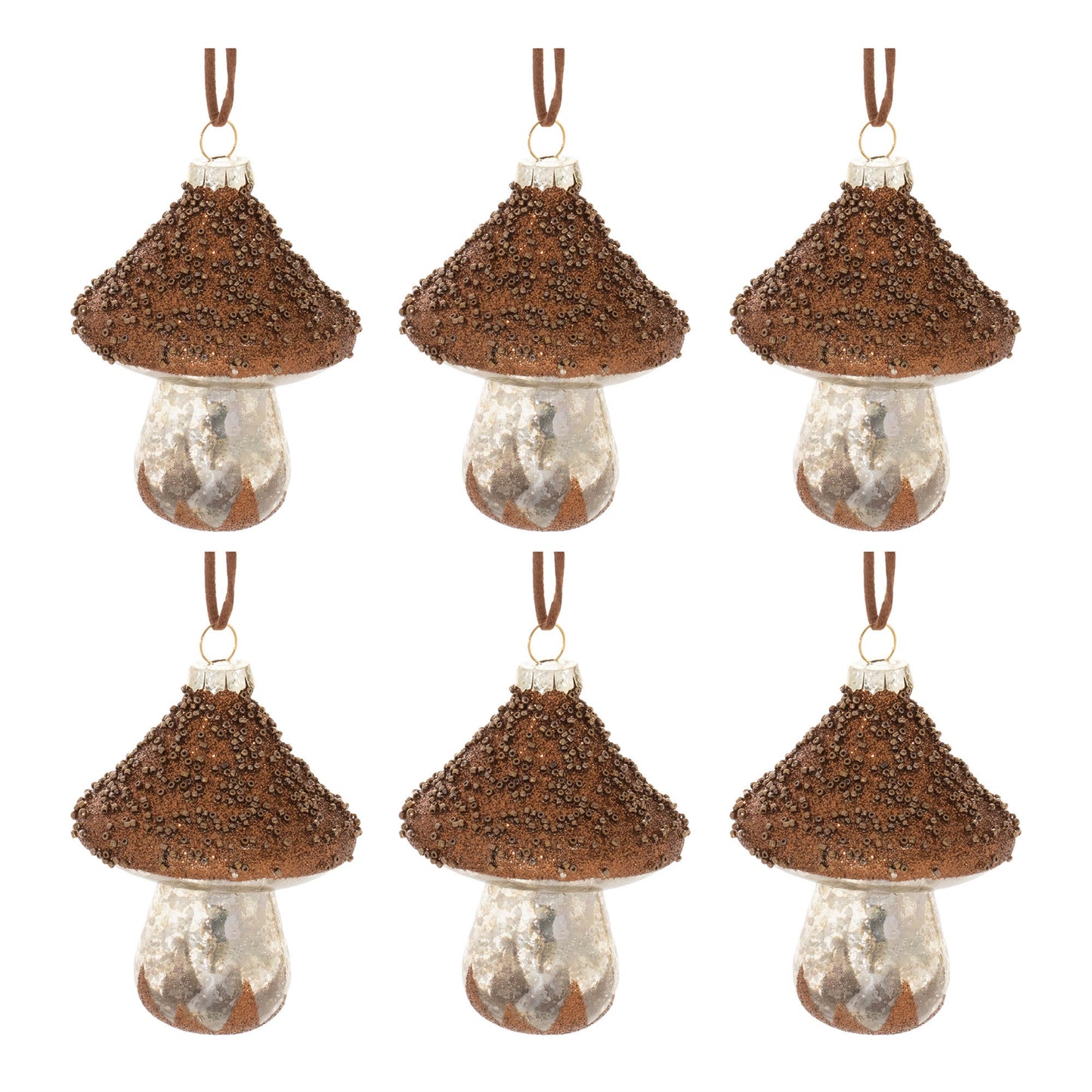 Beaded Glass Mushroom Ornament (Set of 6)
