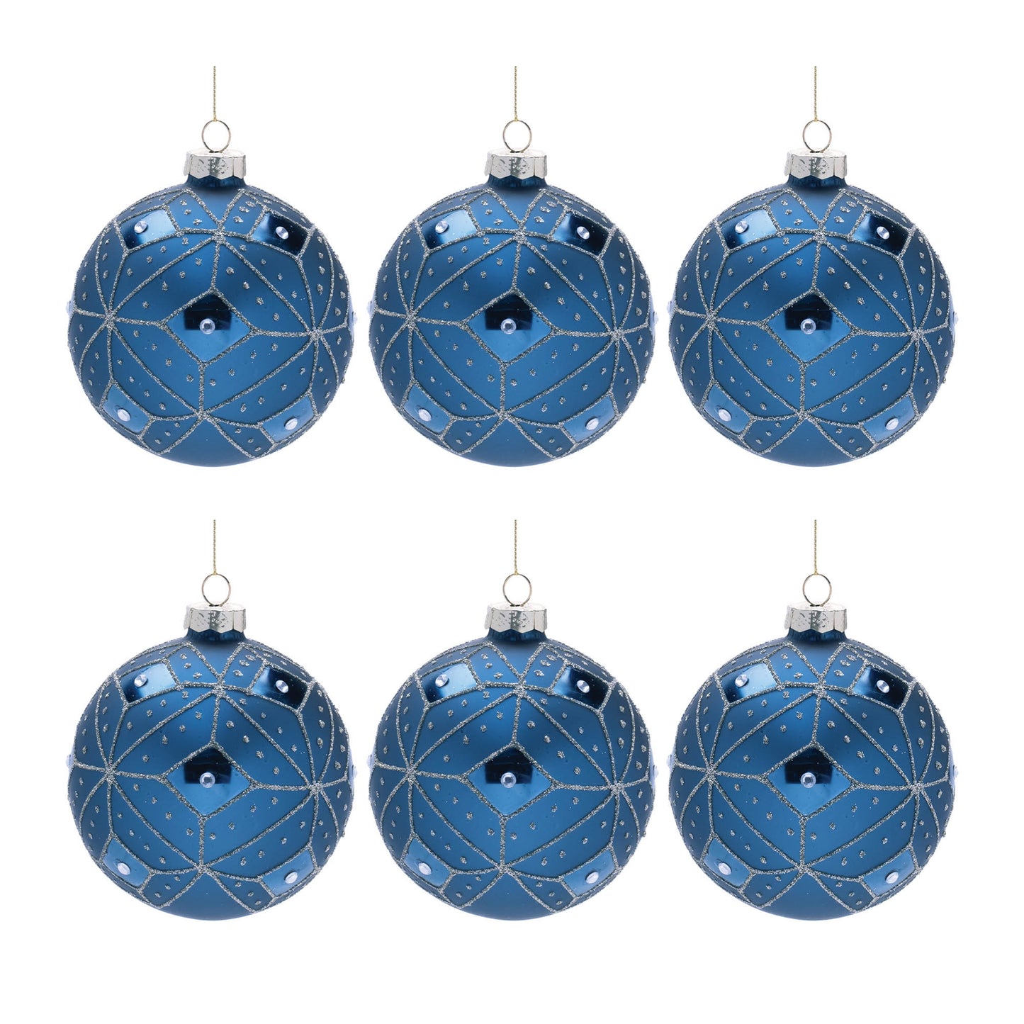 Geometric Glittered Glass Ball Ornament (Set of 6)