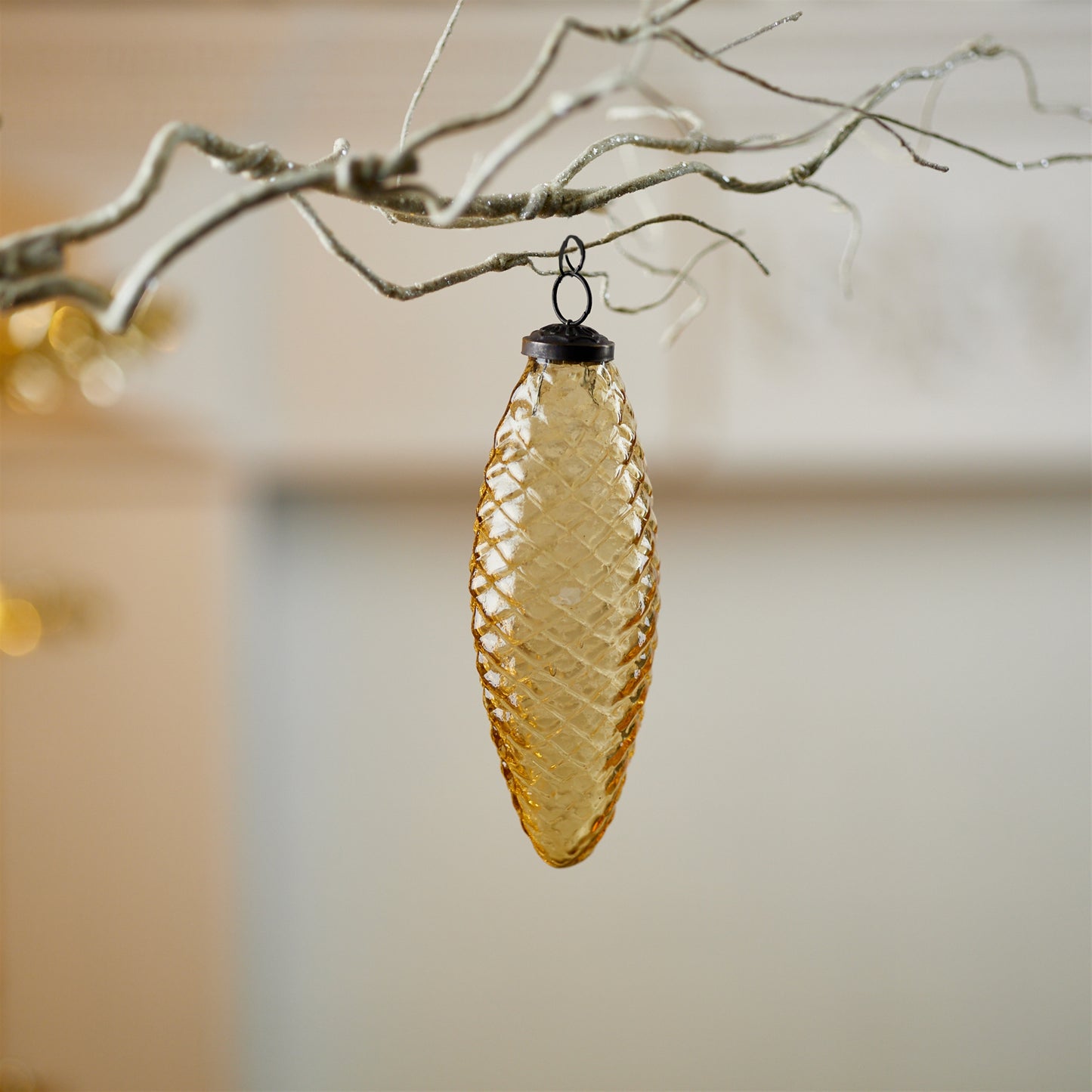 Amber Glass Pine Cone Ornaments – Set of 12