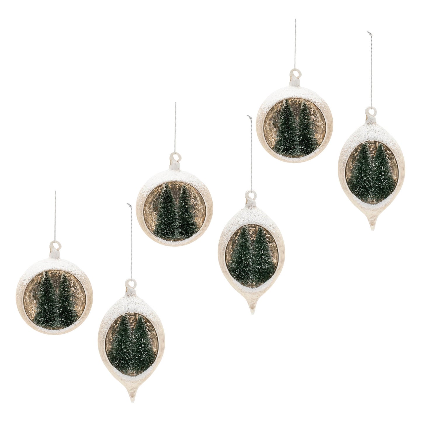 Mercury Glass Ornament with Pine Trees (Set of 6)