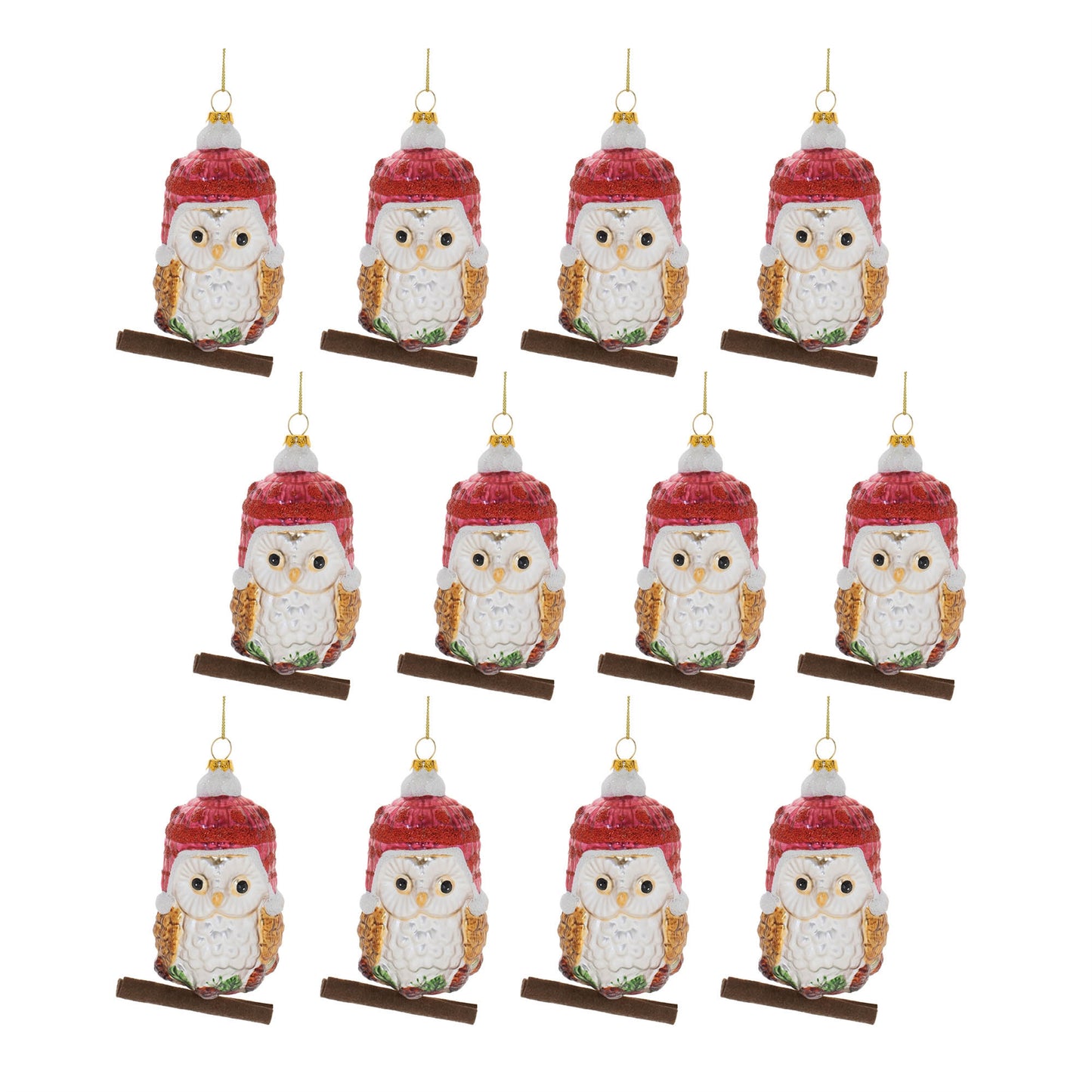 Glittered Glass Owl Ornament (Set of 12)