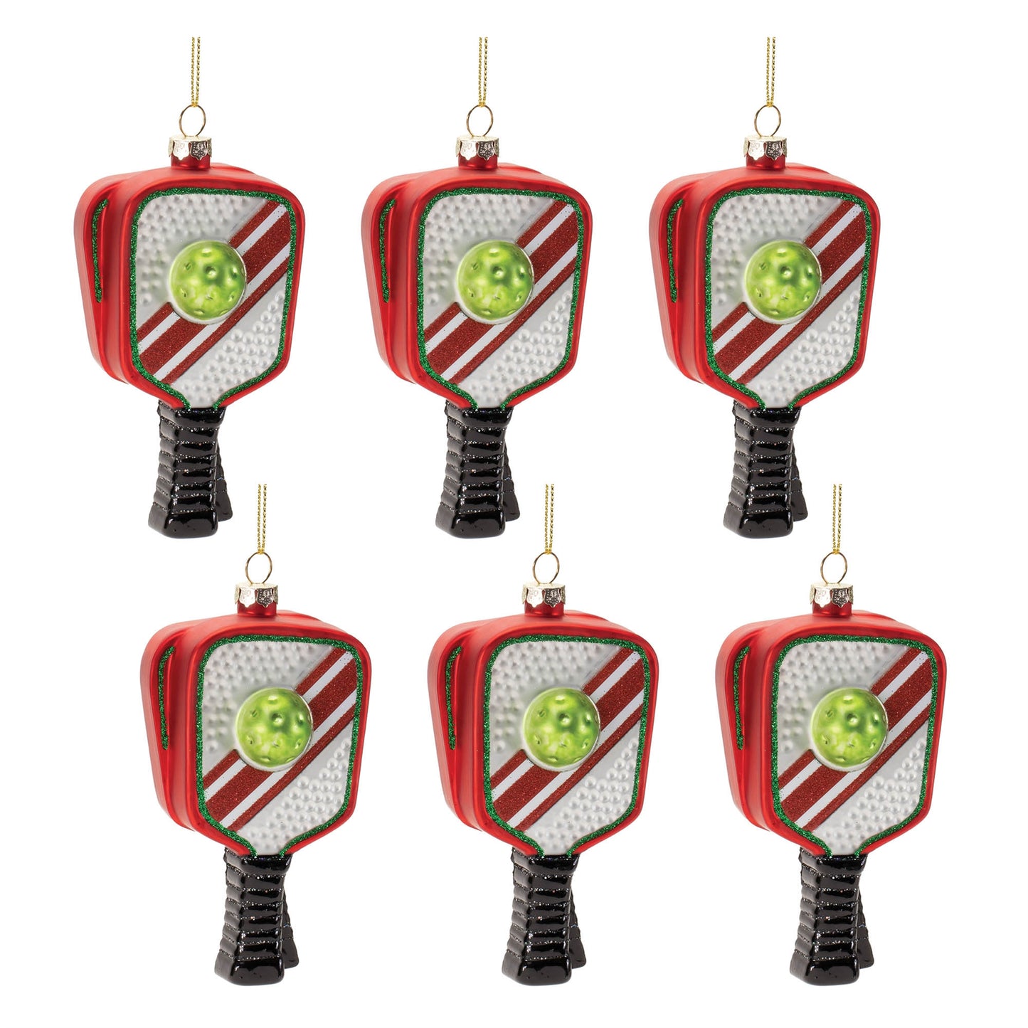 Glass Pickleball Racket Ornament (Set of 6)