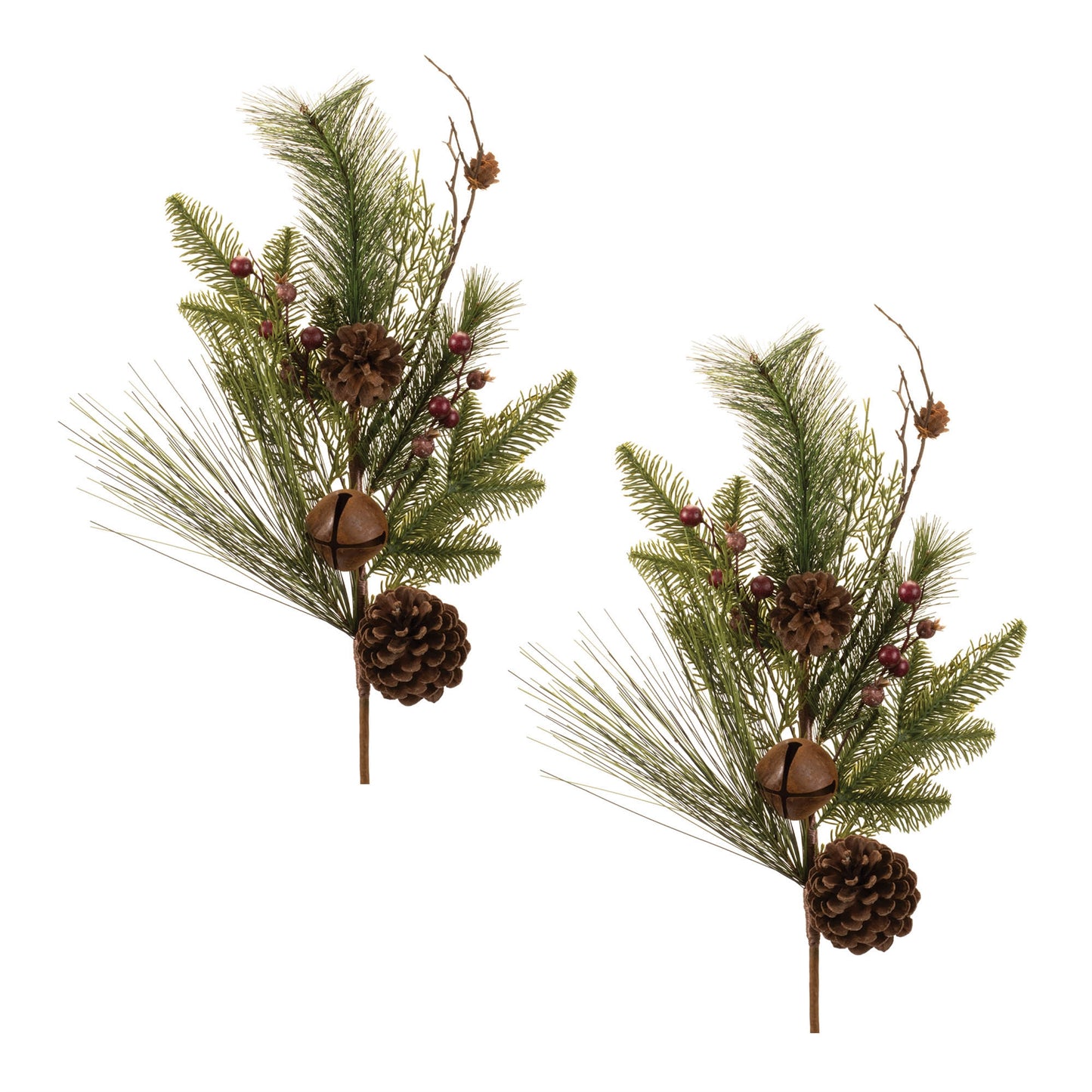 Pine and Sleigh Bell Spray (Set of 2)