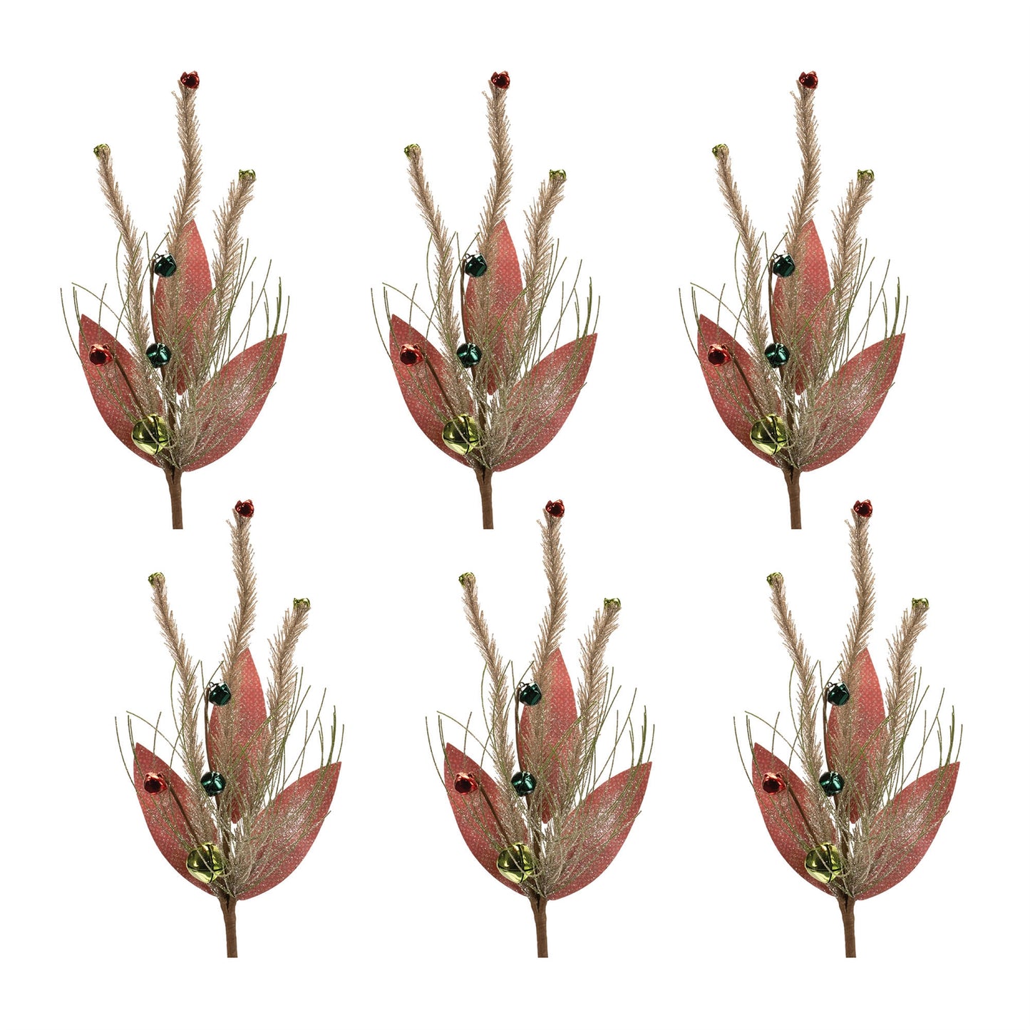 Glittered Pine and Sleigh Bell Spray (Set of 6)