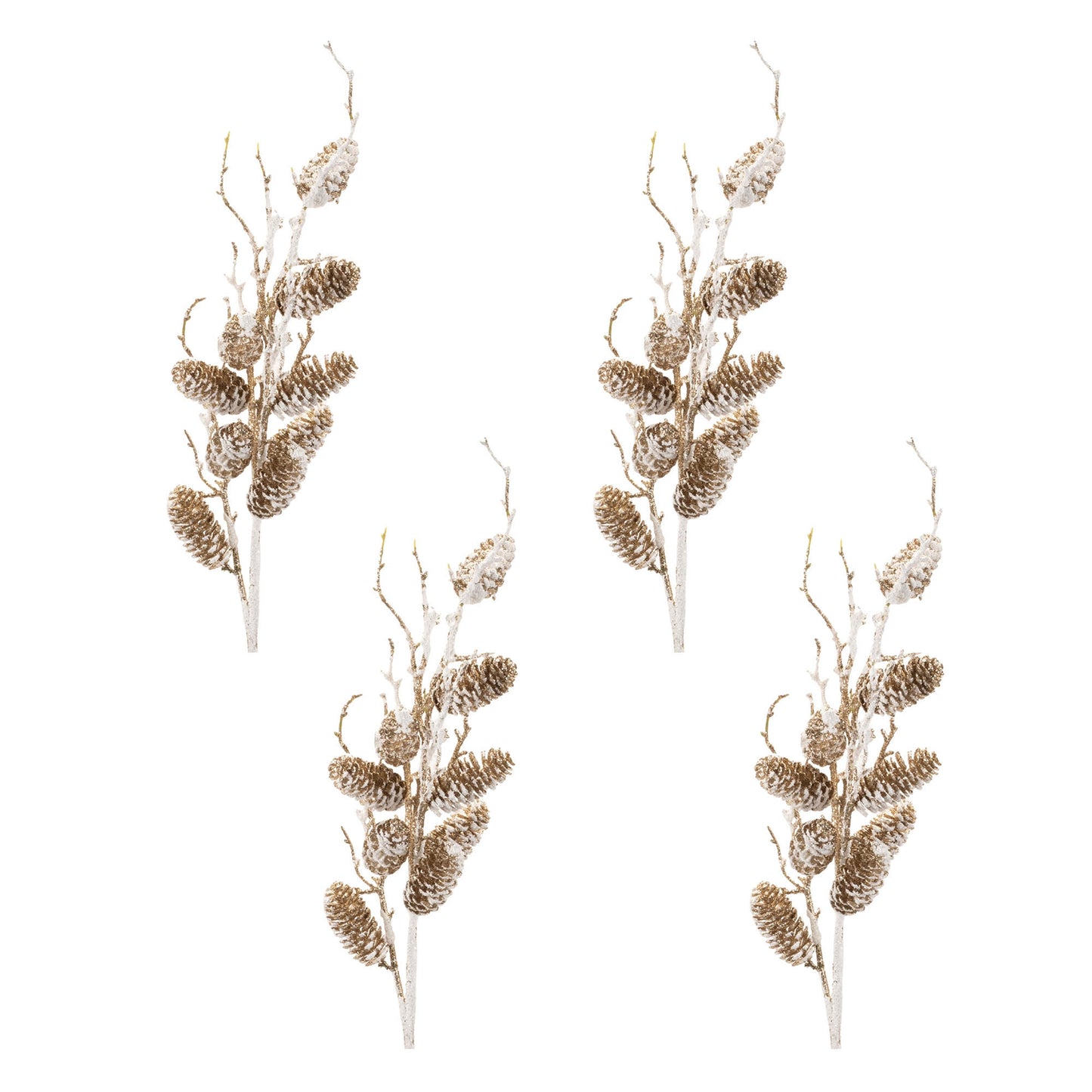 Snowy Glittered Pinecone Twig Spray (Set of 4)