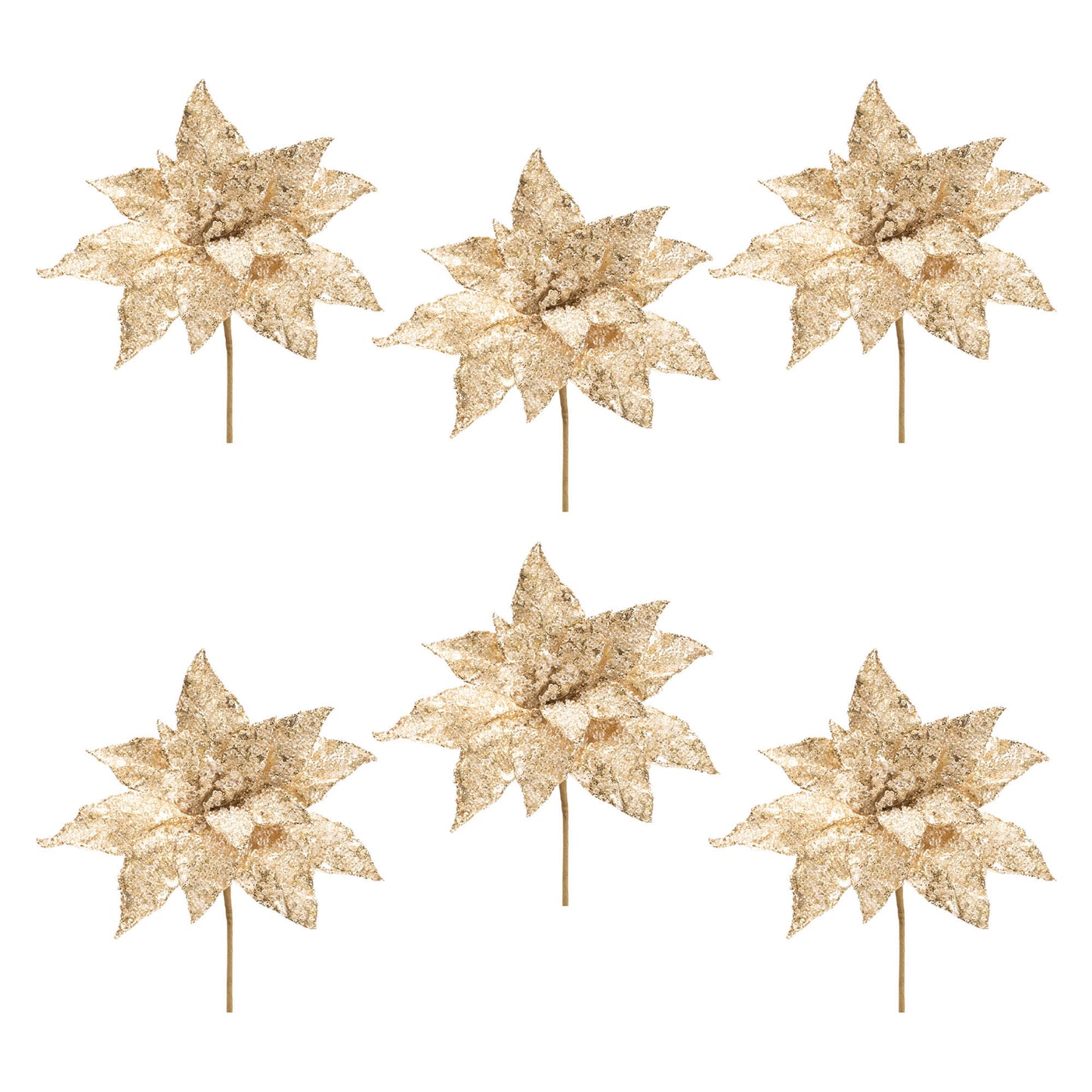 Beaded Poinsettia Flower Stem (Set of 6)