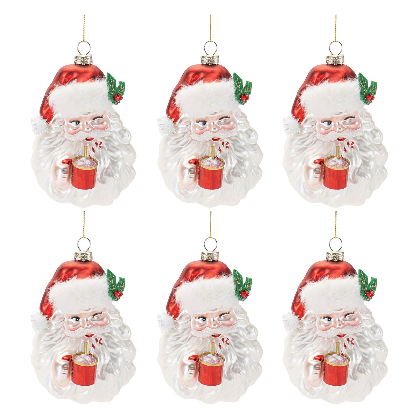 Glass Santa with Hot Cocoa Ornament (Set of 6)