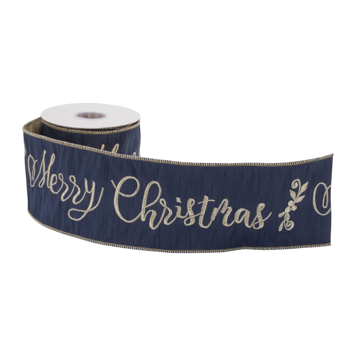 Embroidered Merry Christmas Wired Ribbon 4" x 5 Yds.