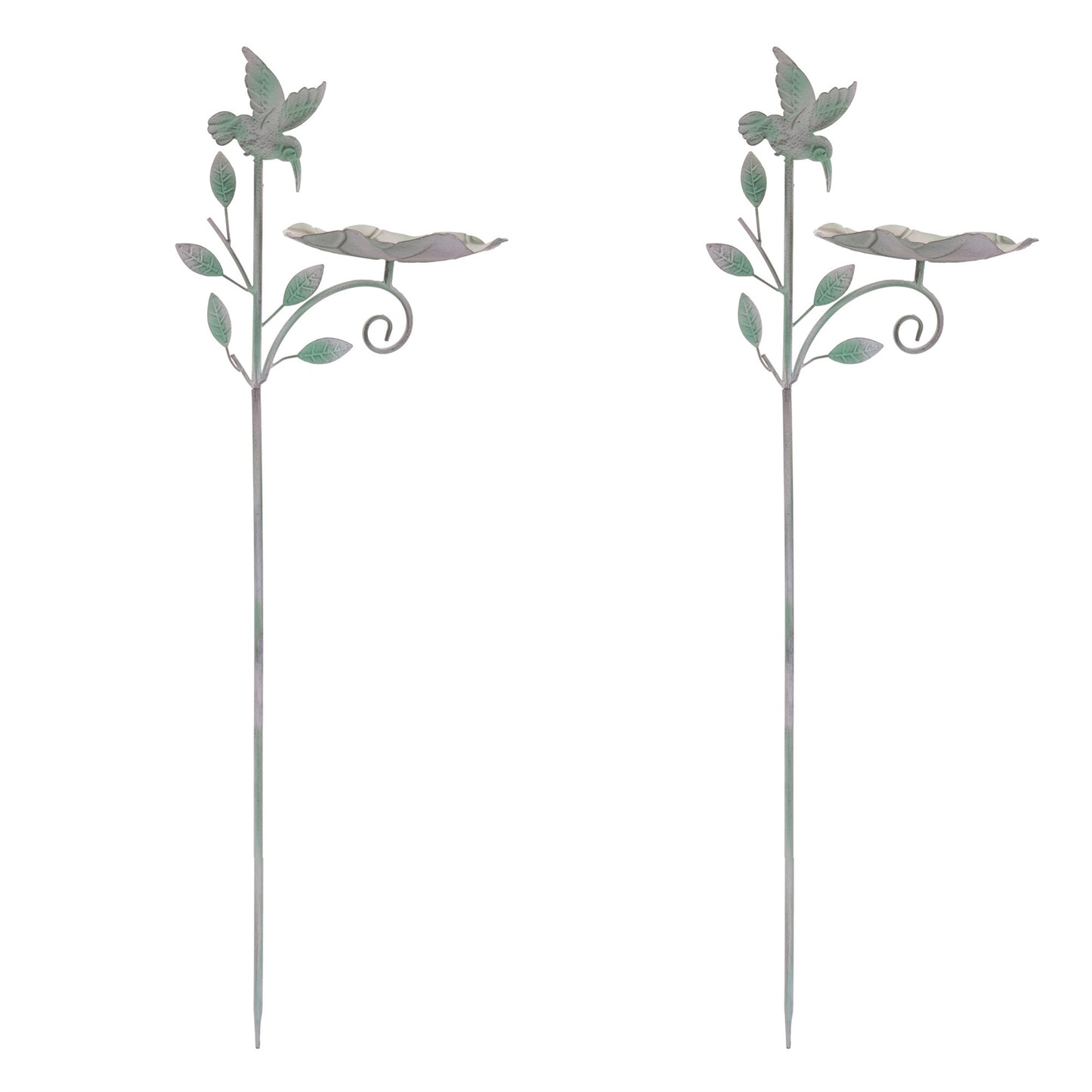 Iron Hummingbird Leaf Bird Feeder Garden Stake (Set of 2)