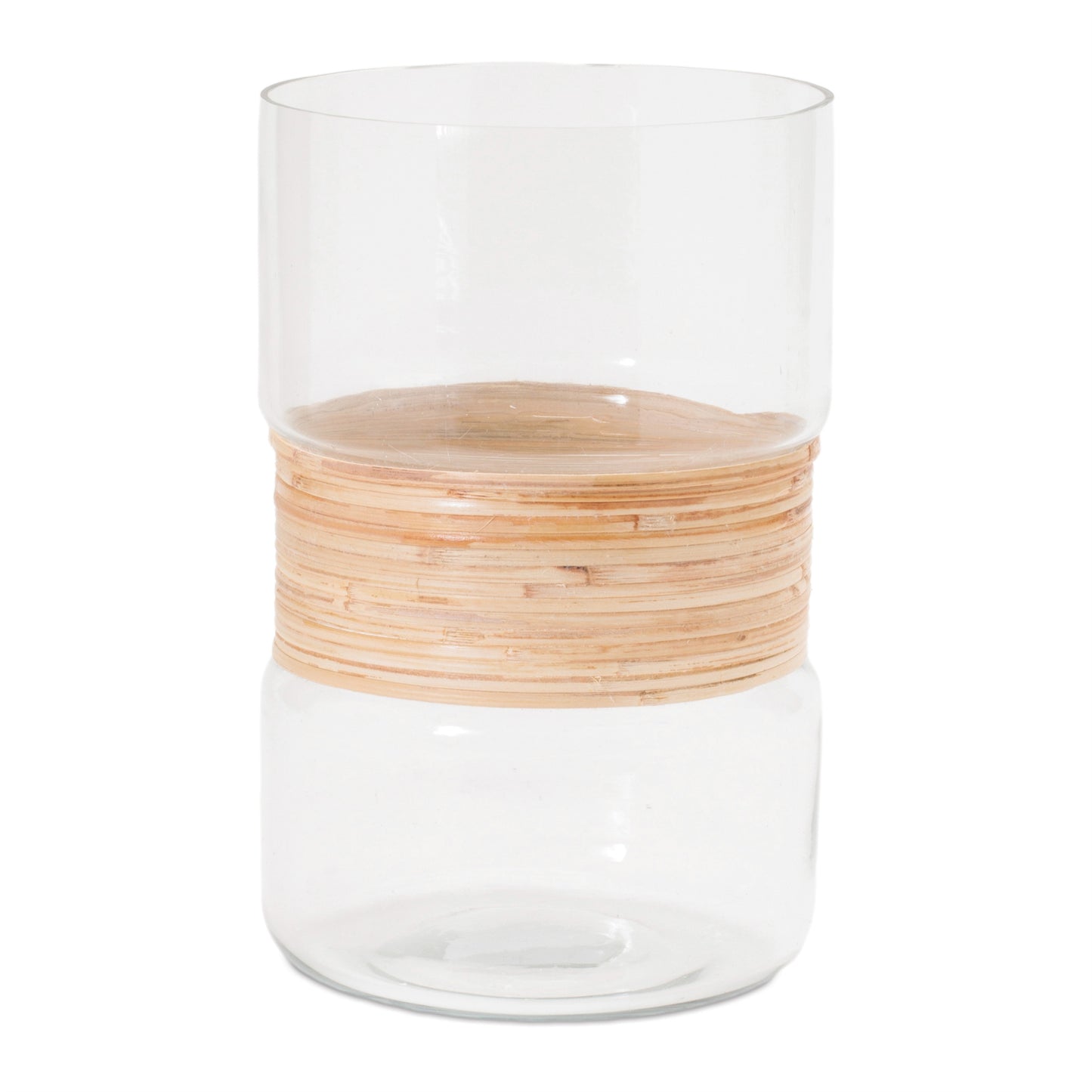 Glass Candle Holder with Bamboo Accent (Set of 2)