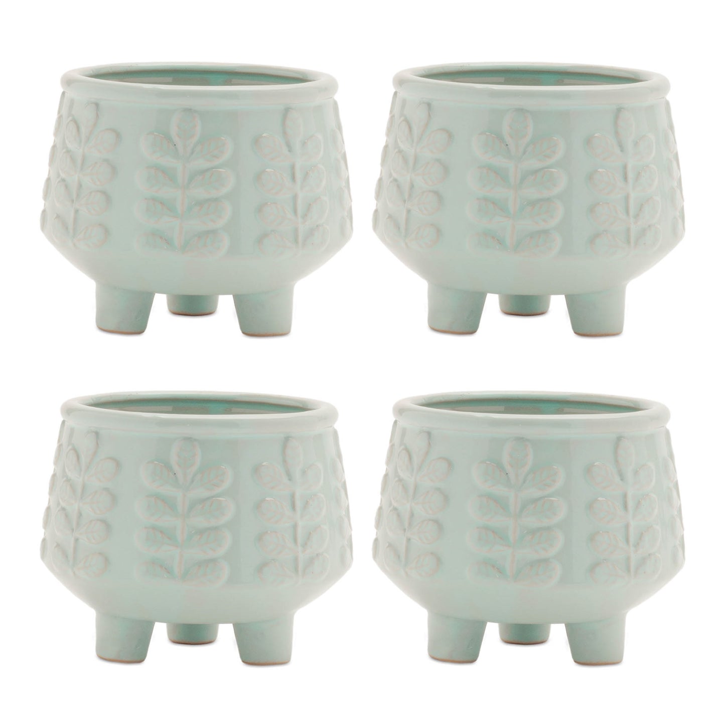 Footed Ceramic Leaf Pattern Planter (Set of 4)