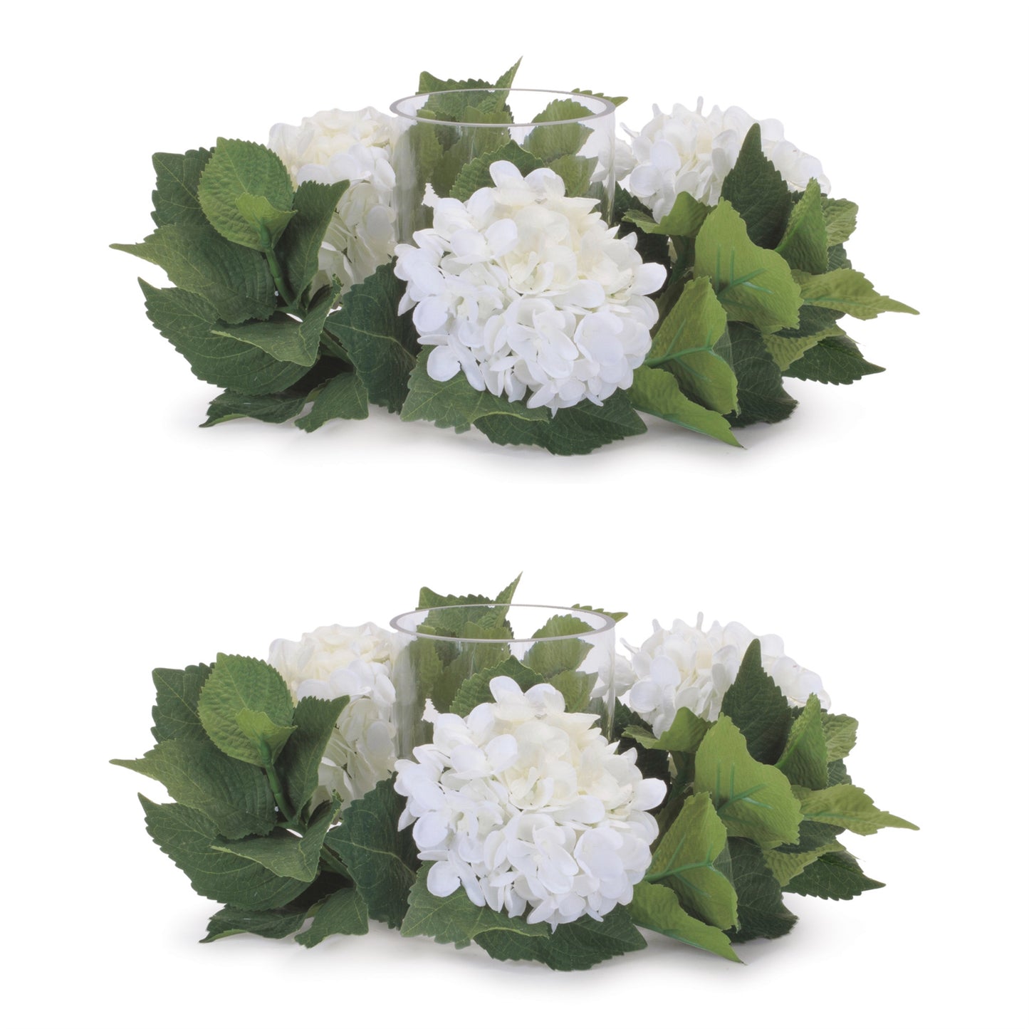 Hydrangea Candle Ring with Glass Hurricane (Set of 2)