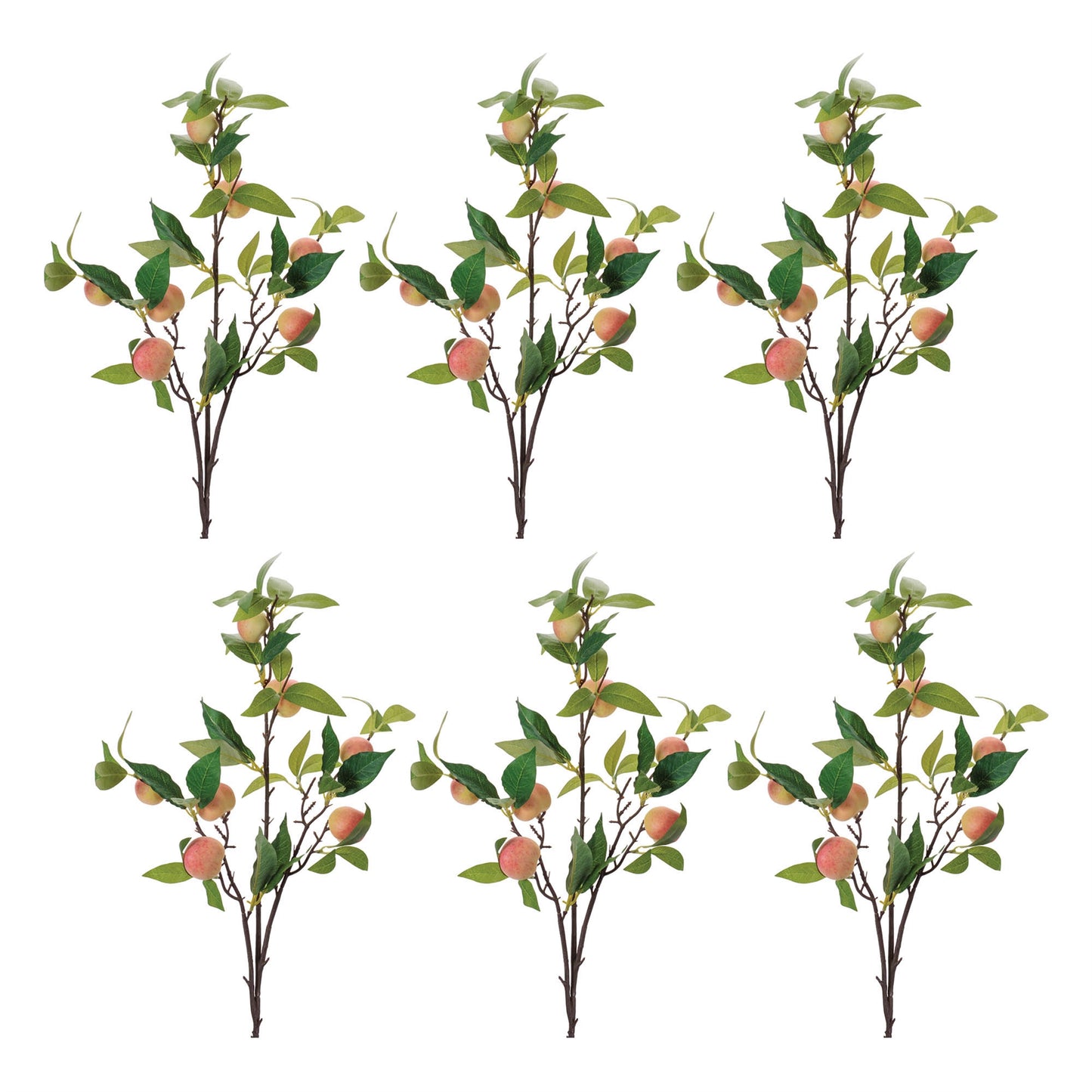 Peach Fruit Foliage Branch (Set of 6)