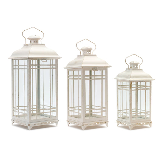 Traditional Ivory Metal Lantern (Set of 3)