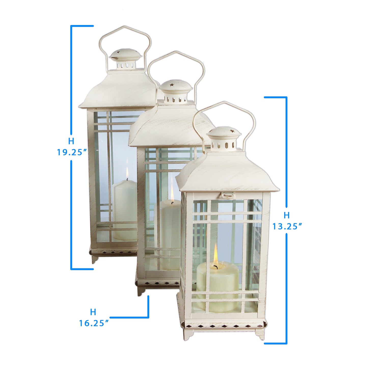 Traditional Ivory Metal Lantern (Set of 3)