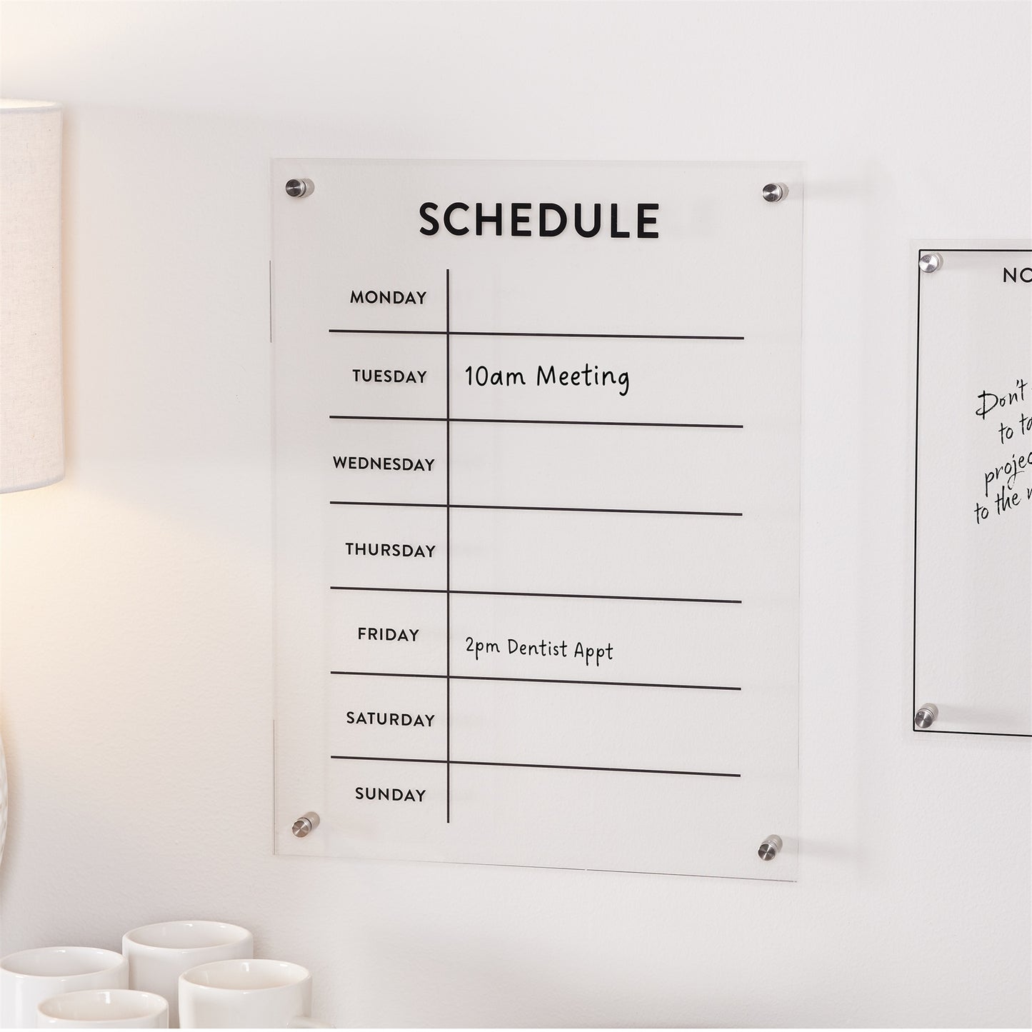 Acrylic Dry Erase Weekly Calender 19"H